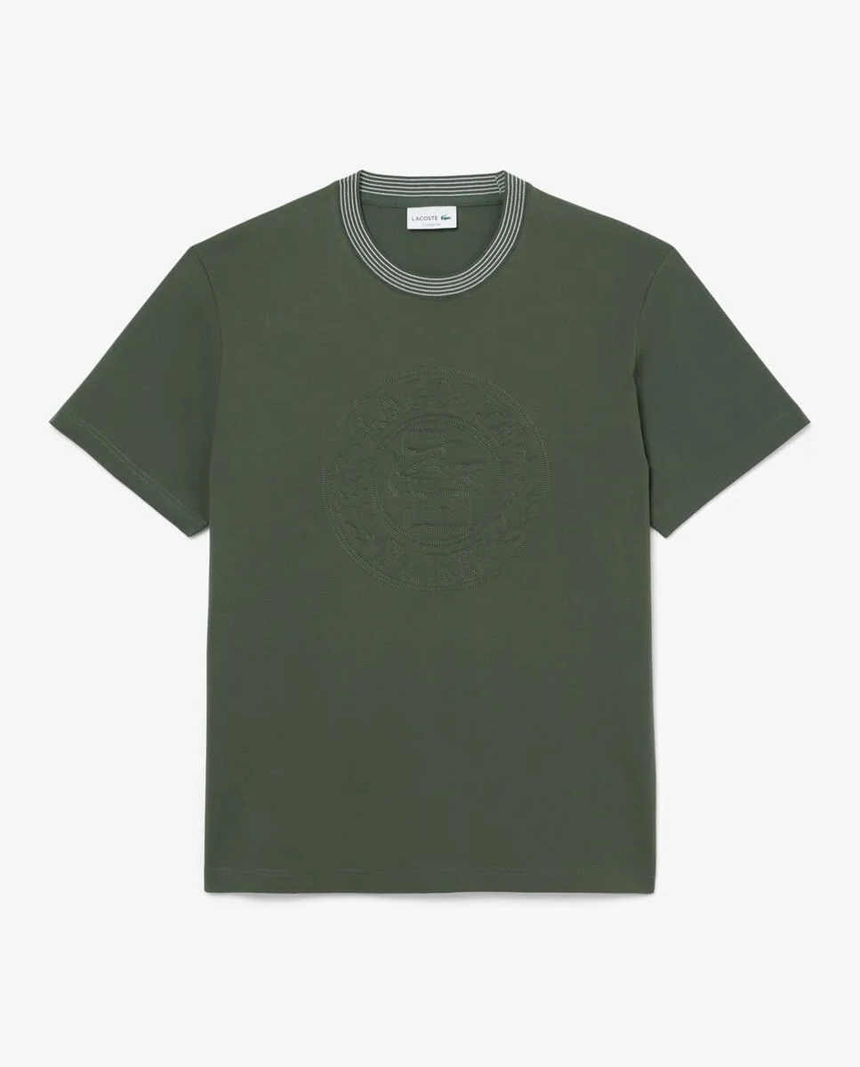 LACOSTE Embroidered Cotton Jersey T-Shirt Grey