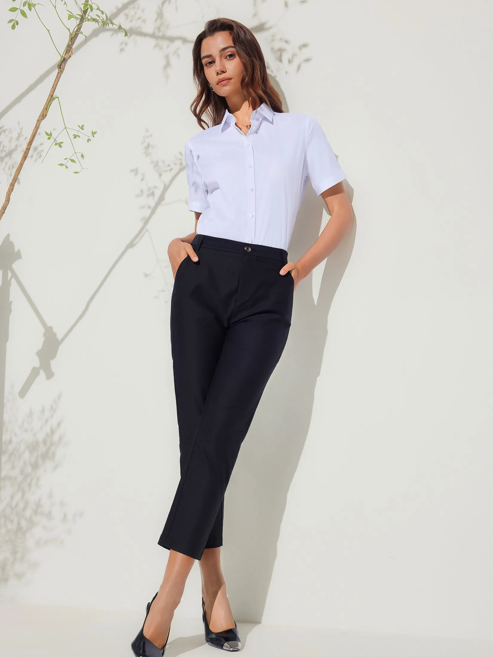 G2000 Women Clothing Cotton Modal Cropped Cigarette Casual Pants  Cropped Cigarette Shape - Black