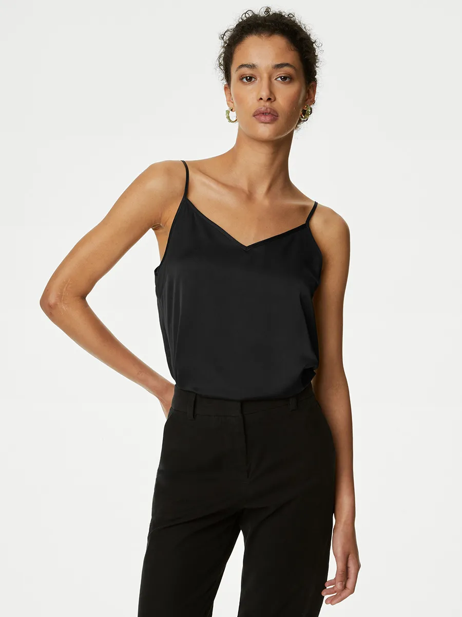 MARKS & SPENCER Women Cami Top Satin Black