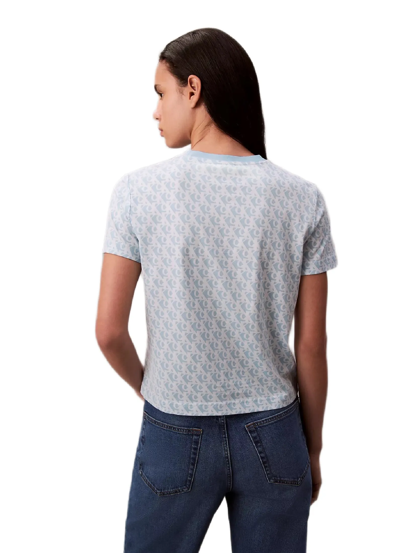 CALVIN KLEIN Women s Allover Monogram Logo Classic T-Shirt Light blue