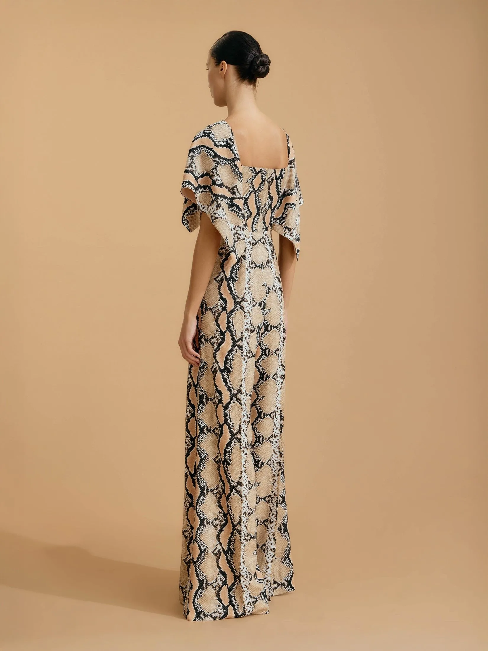 ASAVA (SS25) Vera Cape Sleeve Women Jumpsuit Brown