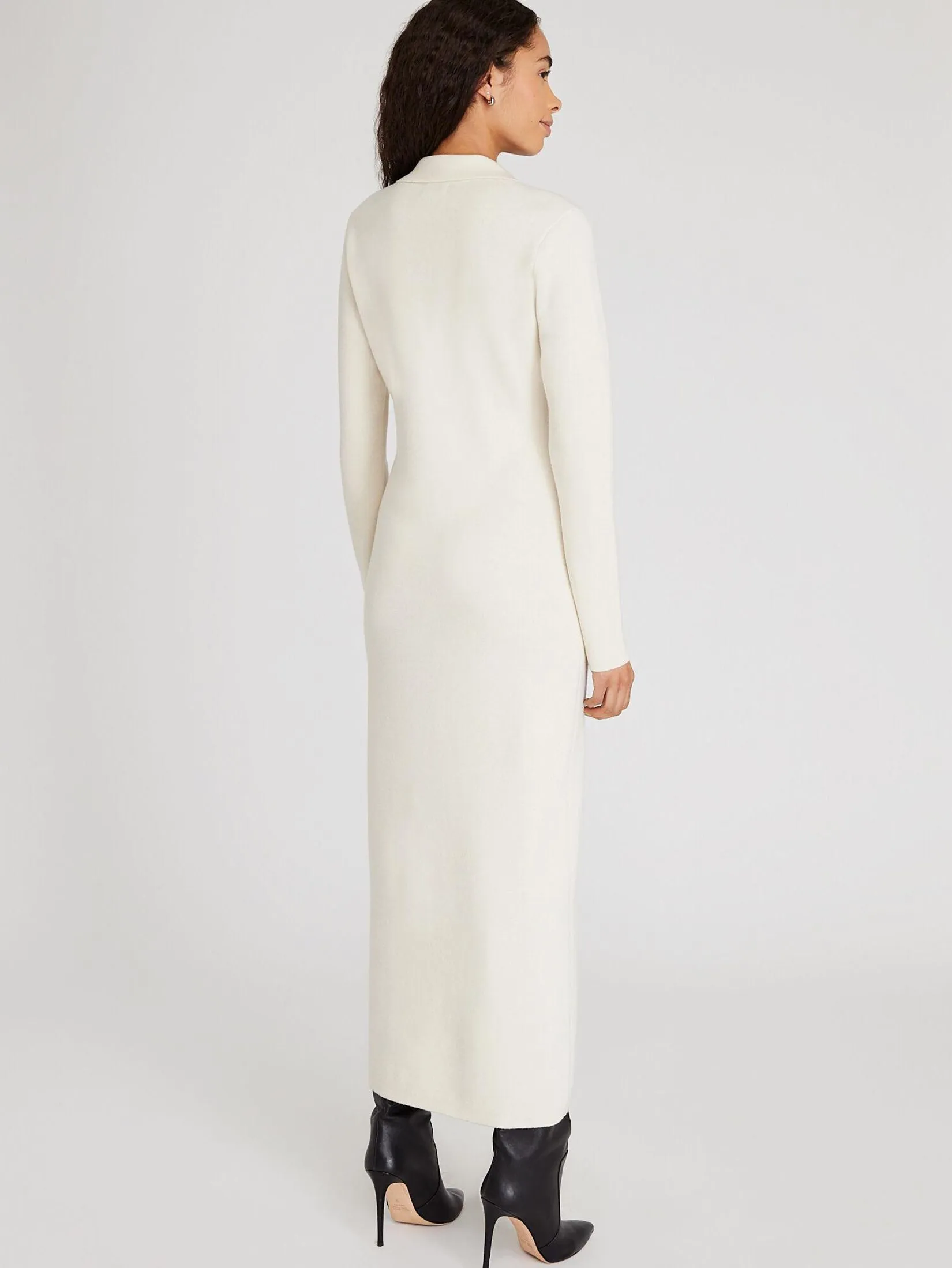 CLUB MONACO Women Dress Maxi Cashmere Blend Open Collar White
