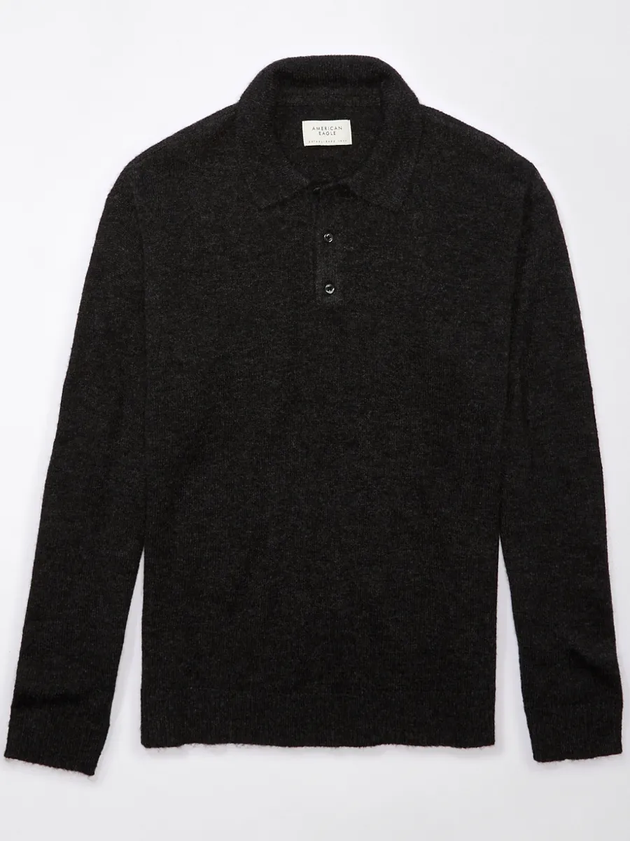 AMERICAN EAGLE MEN 1813 POLO SWEATER 008 CHARCOAL
