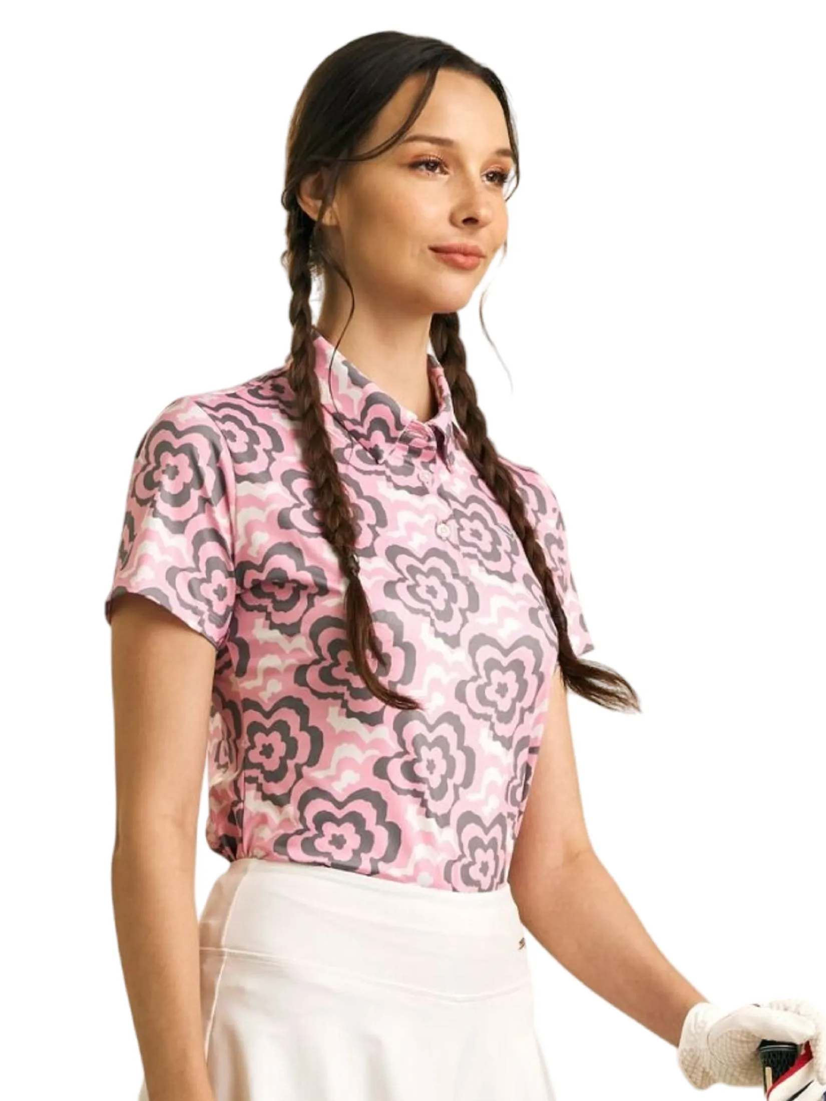 VANESSE Pink WOMEN PASTEL FLOWERS POLO (029083)