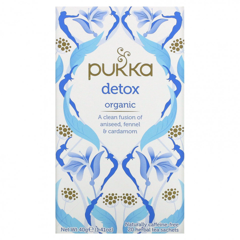 Pukka Herbs, Детокс, чай из аниса, фенхеля и кардамона органического происхождения, без кофеина, 20 пакетиков травяного чая, 1,41 унции (40 г)