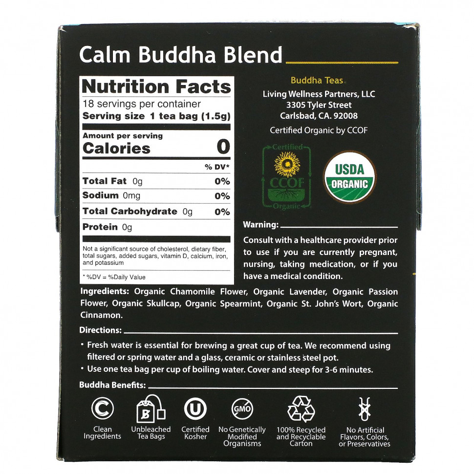 Buddha Teas, Calm Buddha Blend, 18 чайных пакетиков, 27 г (0,95 унции)