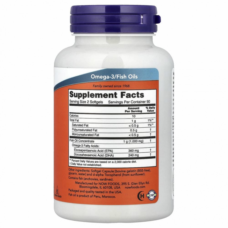 NOW Foods, жирные кислоты омега-3 в мини-капсулах, 180 ЭПК / 120 ДГК, 180 капсул