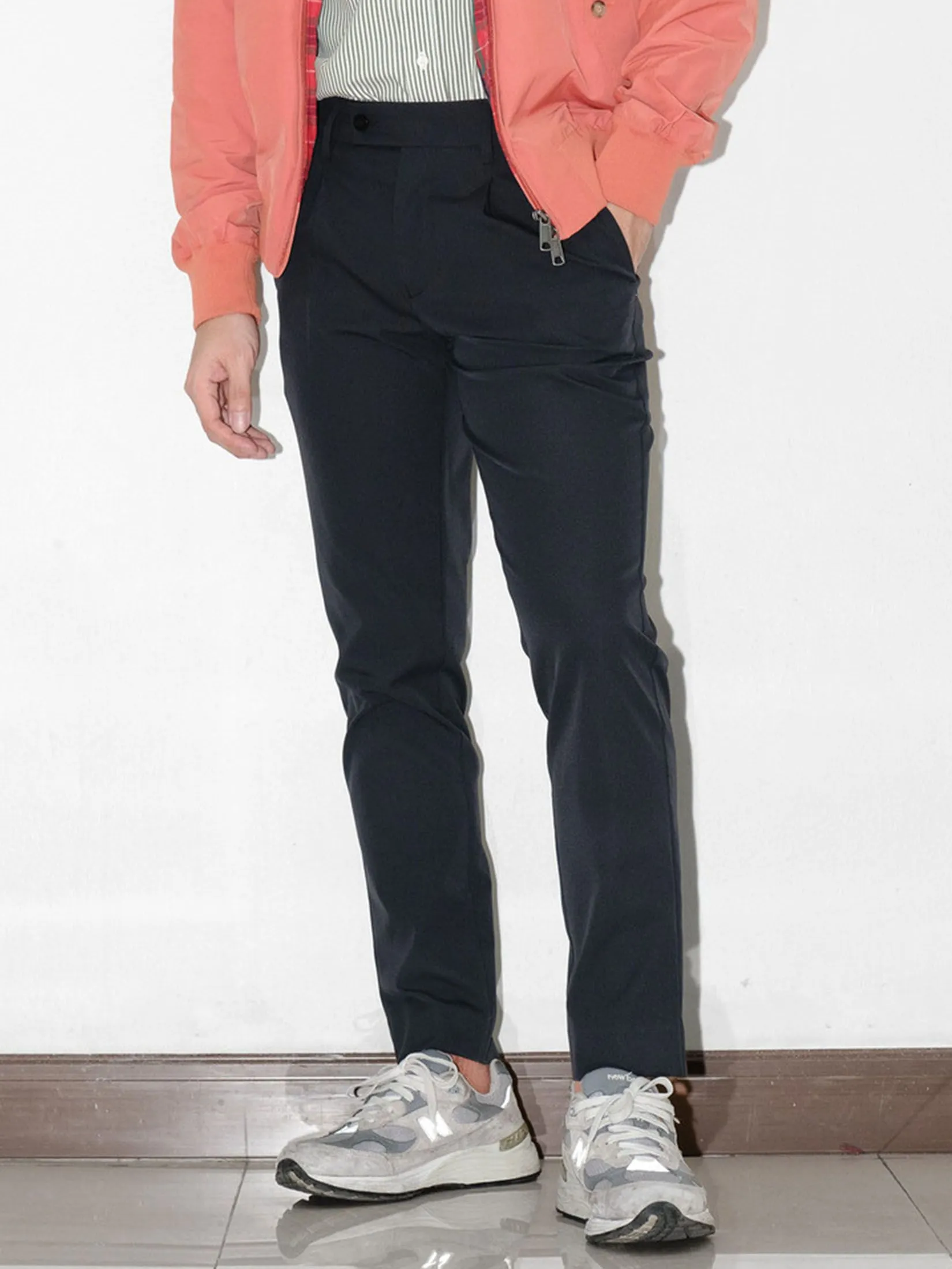 ERA-WON Men's trousers slim straight fit cropped length black