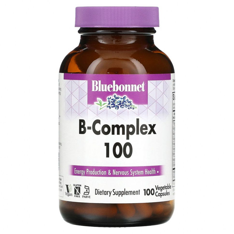Bluebonnet Nutrition, B-Complex 100, витамины группы B, 100 вегетарианских капсул