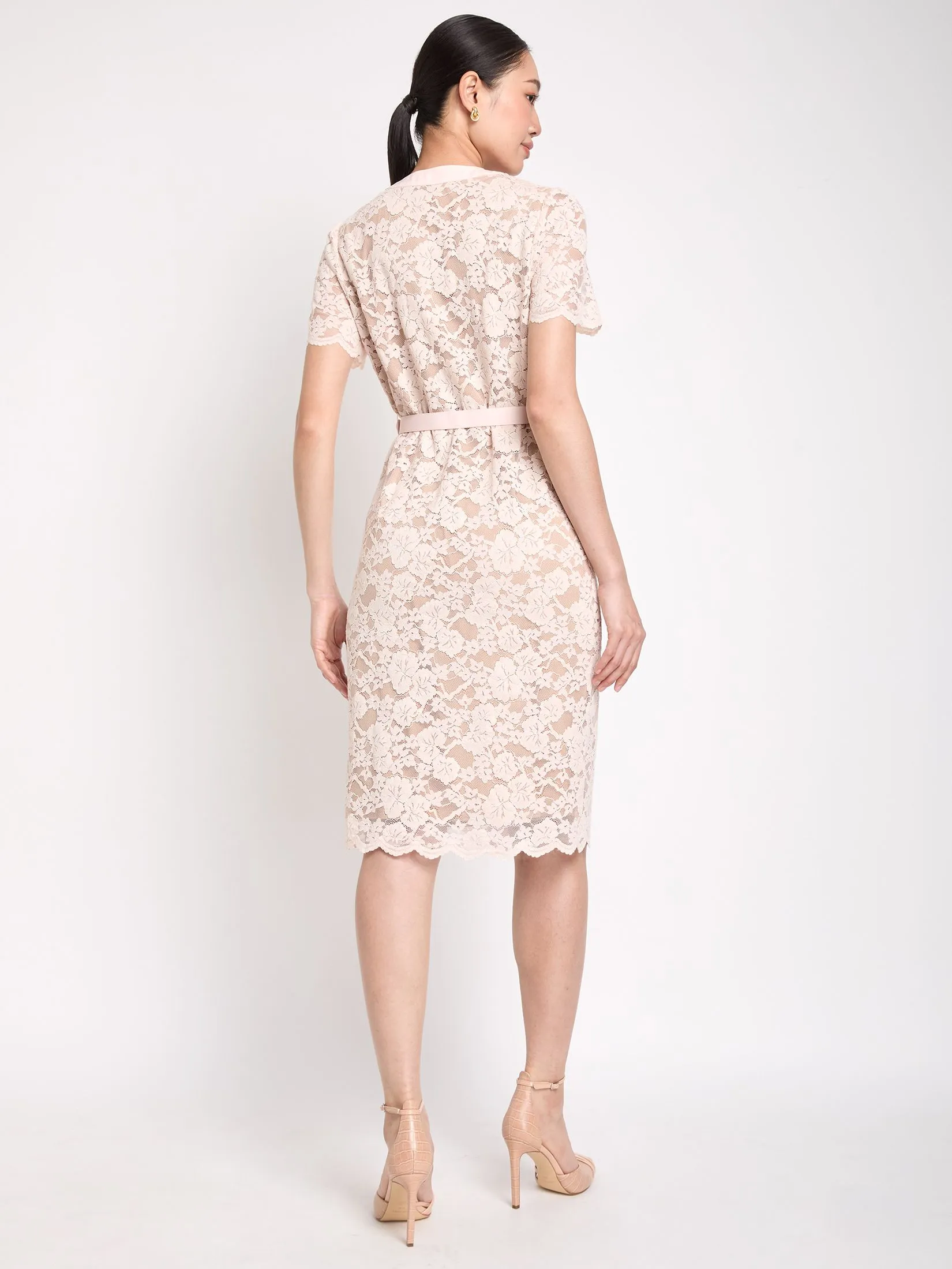 EXPRESSIONS Women Lace Dress With Satin Belt