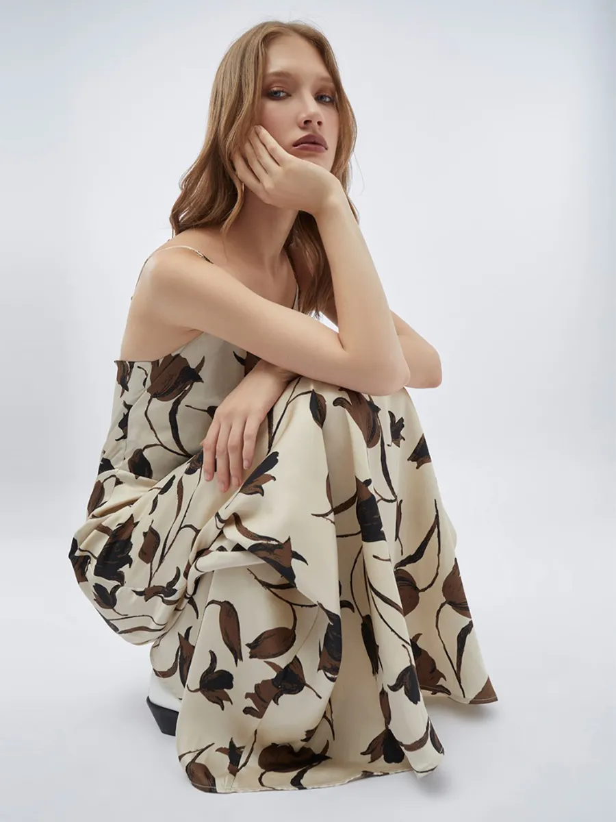 F-FASHION V-Neck Maxi Dress in Tulip Print Women Mix Colors