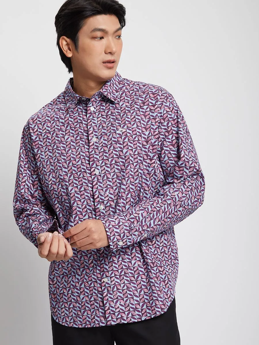 ALUMNUS Men Shirt Long Sleeves Printed Burgundy Size - L