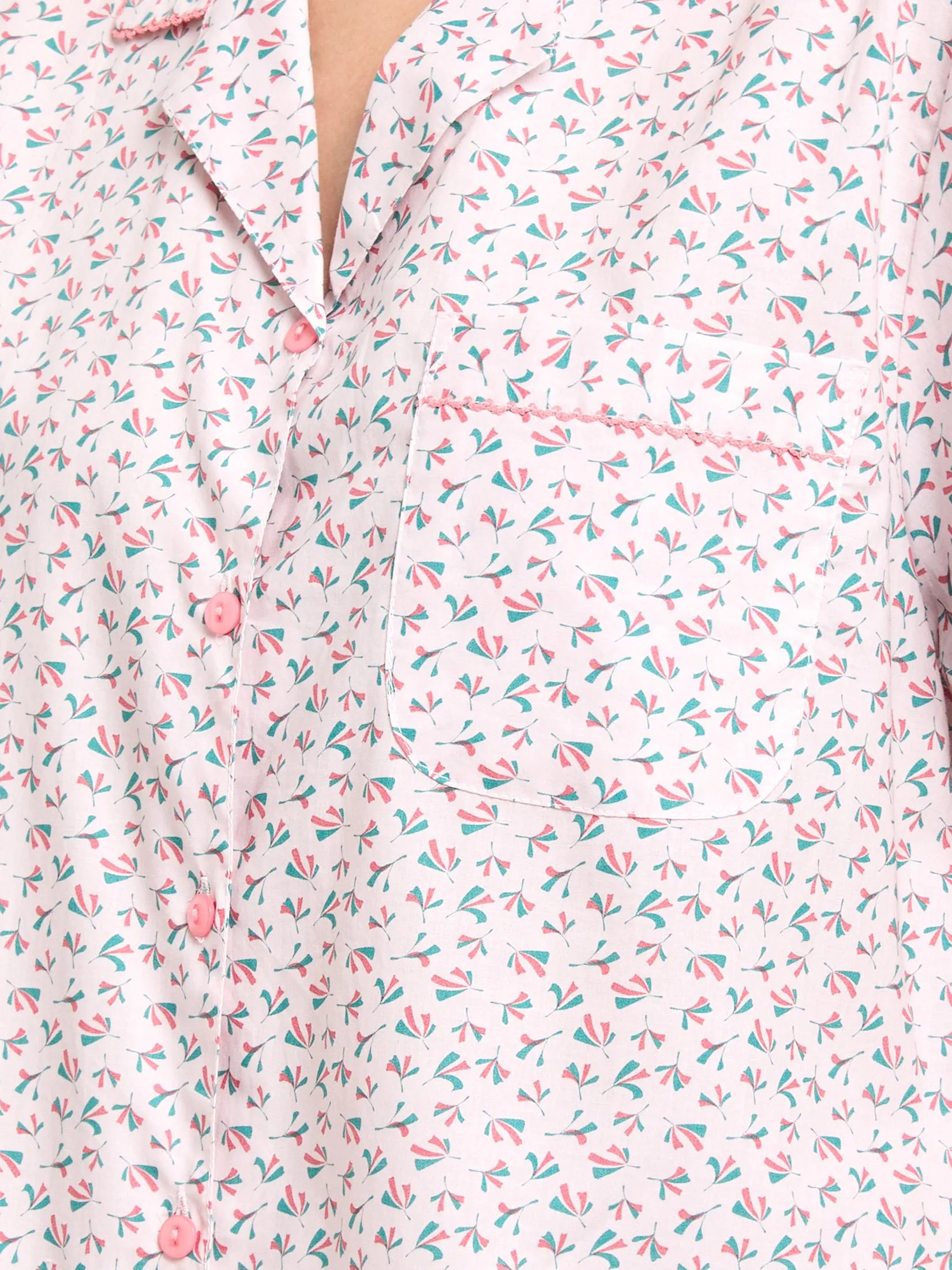 CLAUDIA'S ROMANCE Women Pyjamas Hawaii Shirt Short Sleeves + Cropped Pants Pink