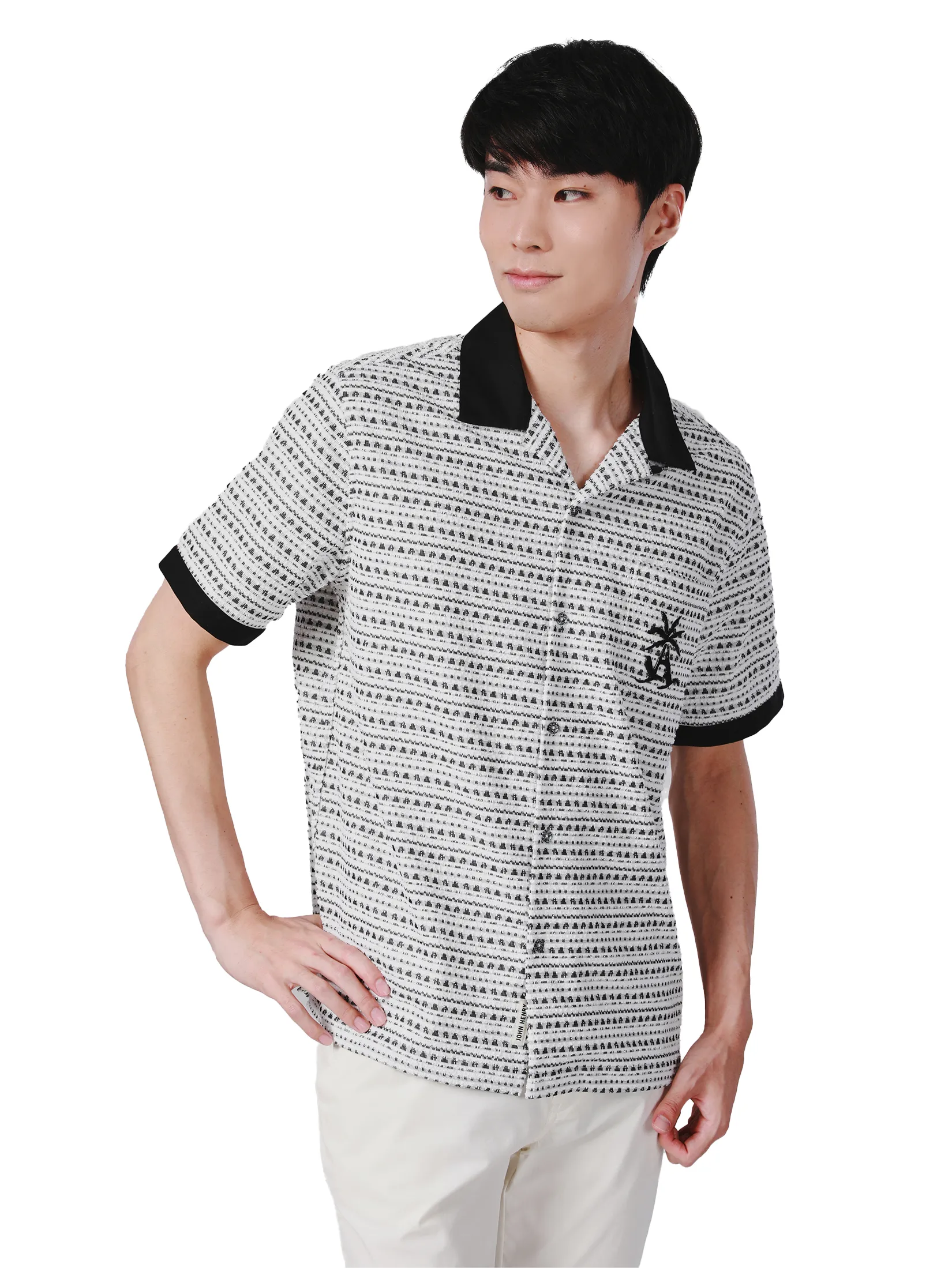 JOHN HENRY Men s Short Sleeves Hawaii Shirts (Relaxed Fit) SONGKRAN FESTIVAL Black