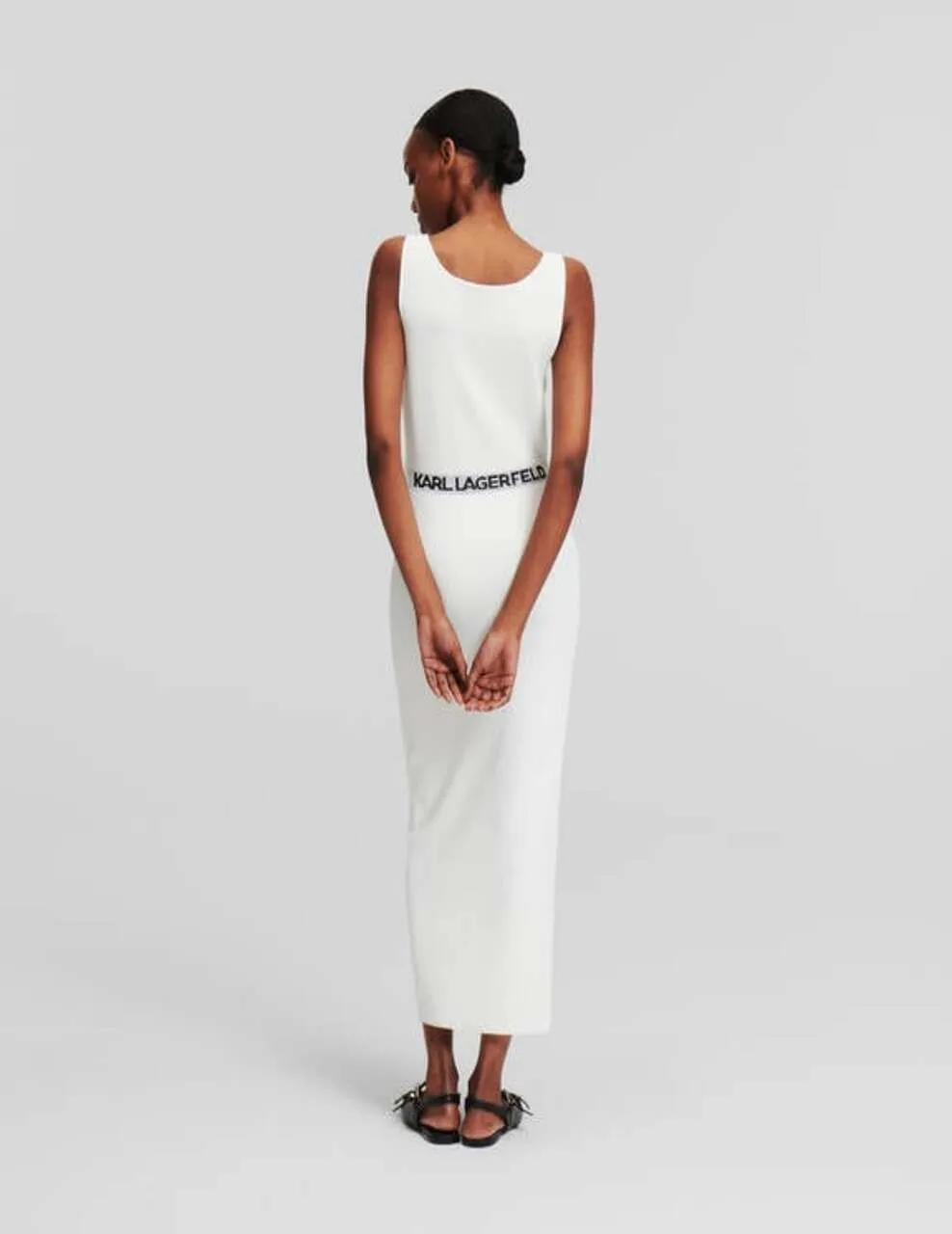 KARL LAGERFELD SLEEVELESS RIB WOMEN KNIT DRESS WHITE