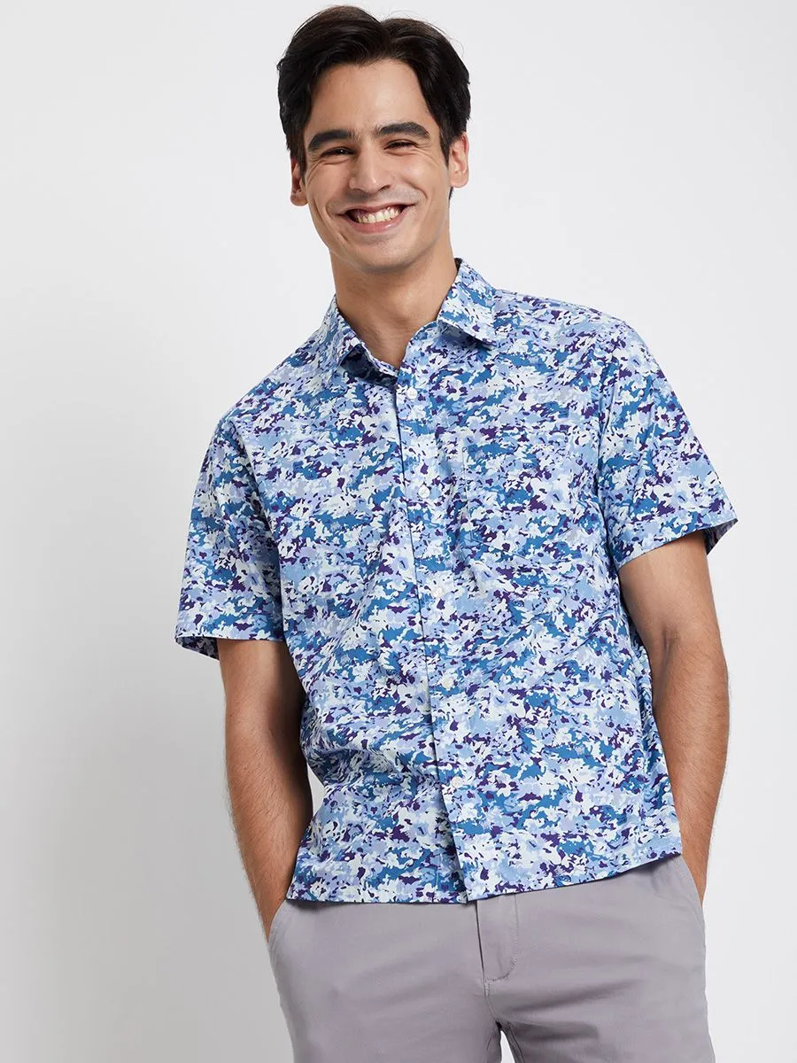 ALUMNUS Men Shirt Short Sleeves with Graphic Printed Midnight Blue