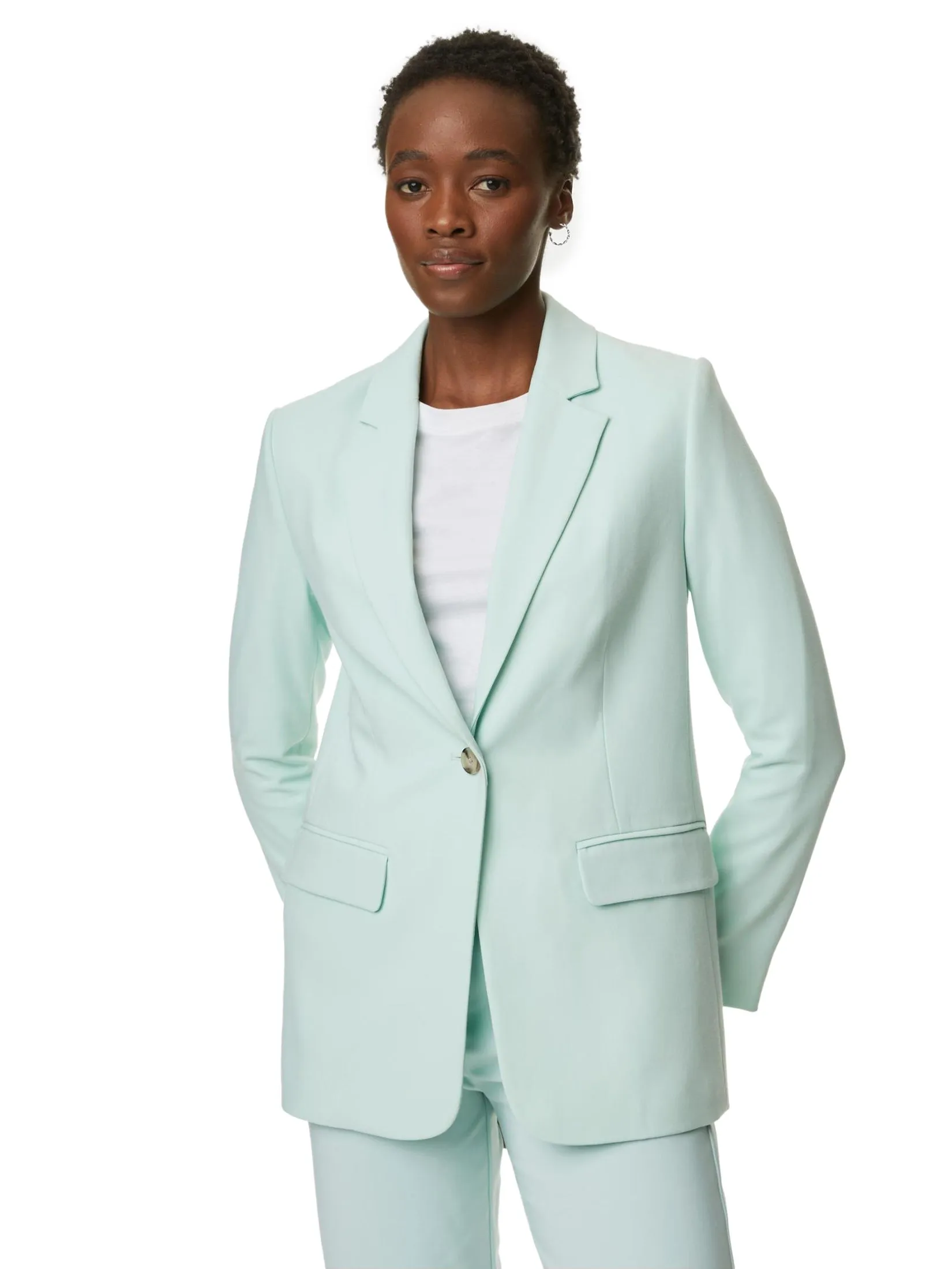 MARKS & SPENCER Women Blazer Relaxed Single Breasted Light Green Size - 10 UK