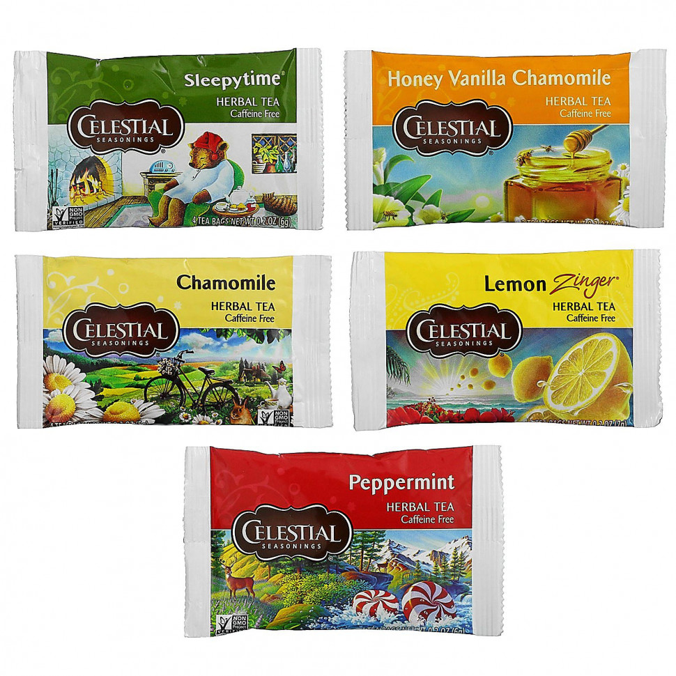 Celestial Seasonings, набор травяных чаев, без кофеина, 5 вкусов, 18 чайных пакетиков, 30 г (1,0 унция)