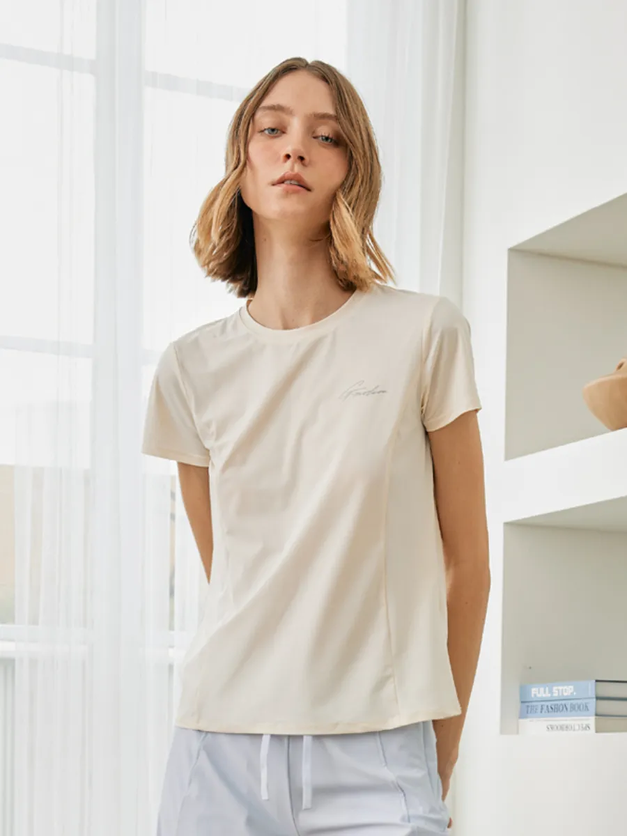 GIORDANO Women's Comfort Warped Knitted Tee (G-Motion) Vanilla Ice White