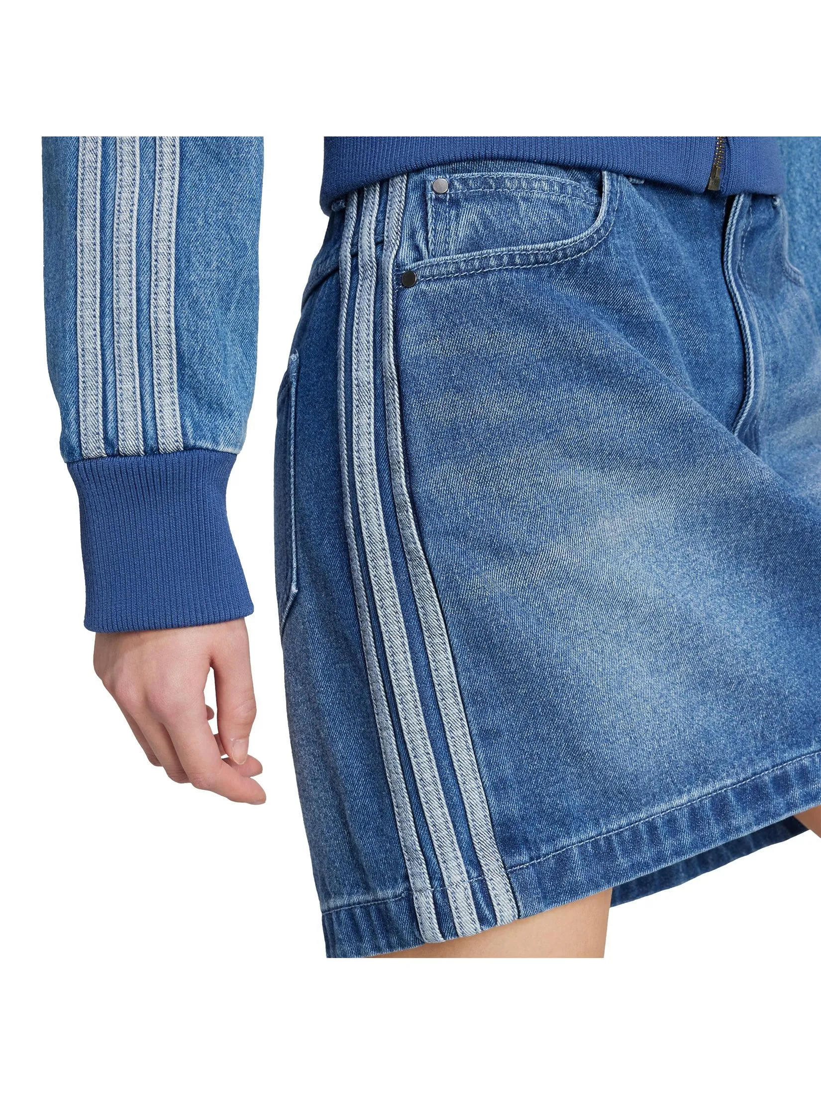 ADIDAS Women Mini Skirt Adicolor 3-Stripes Denim JW2649 Blue / Indigo Denim