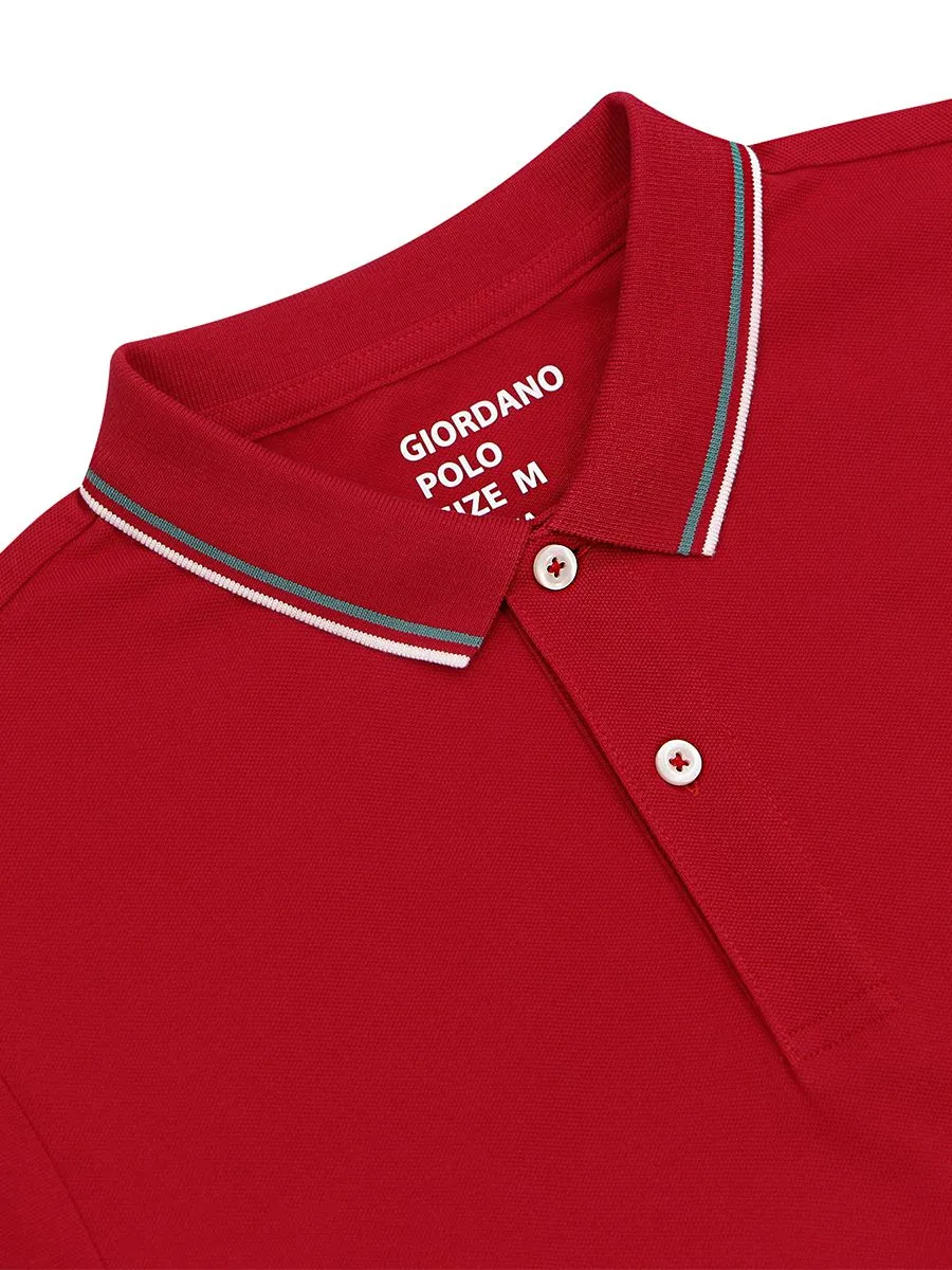 GIORDANO Men's Cotton Lycra Solid Polo Haute red