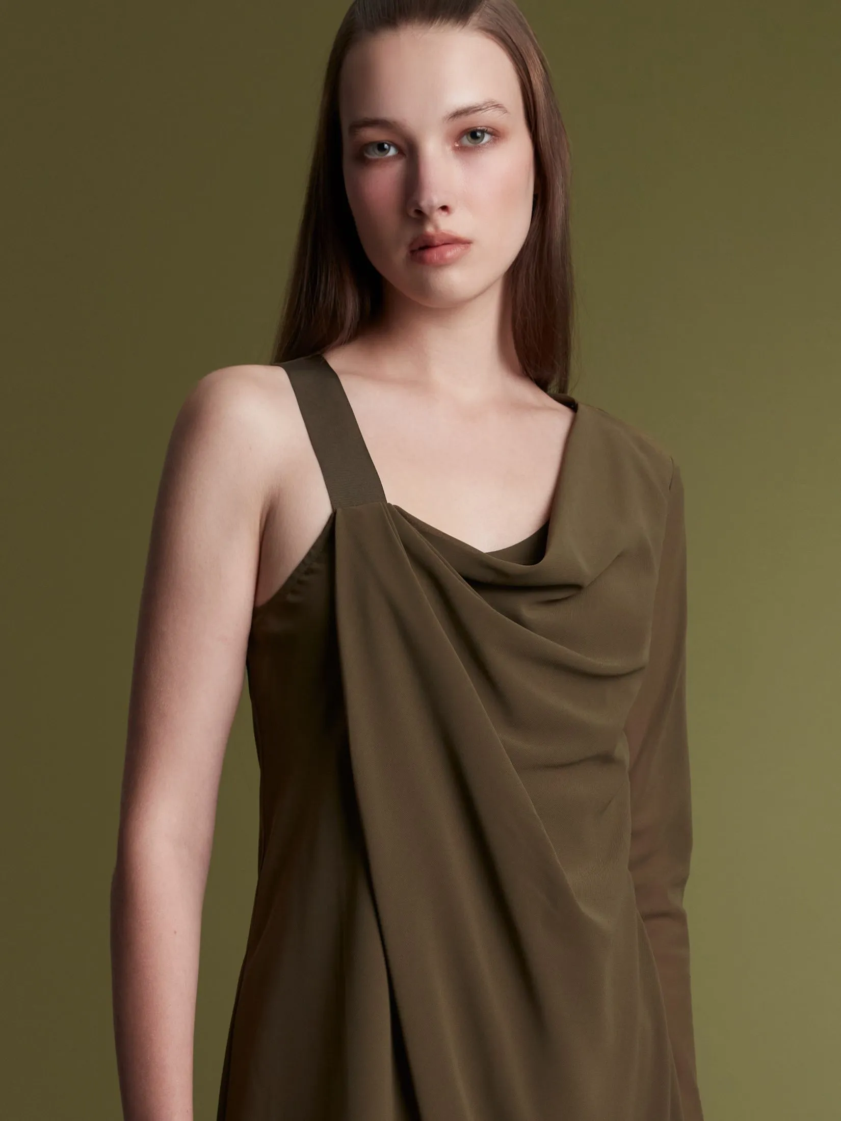 ARCHIVE026 Sheer Asymmetric Dress In Green