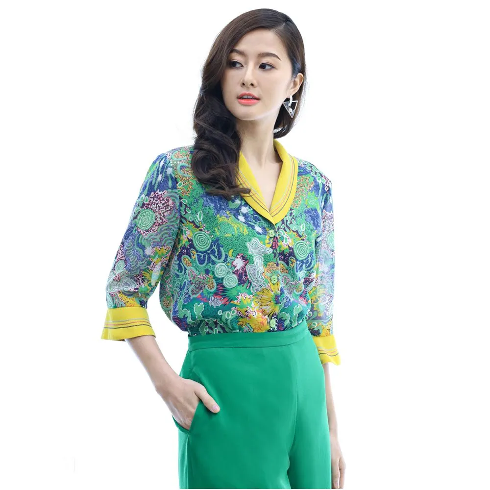 MIKIKO Women Shirt Chiffon Print Green