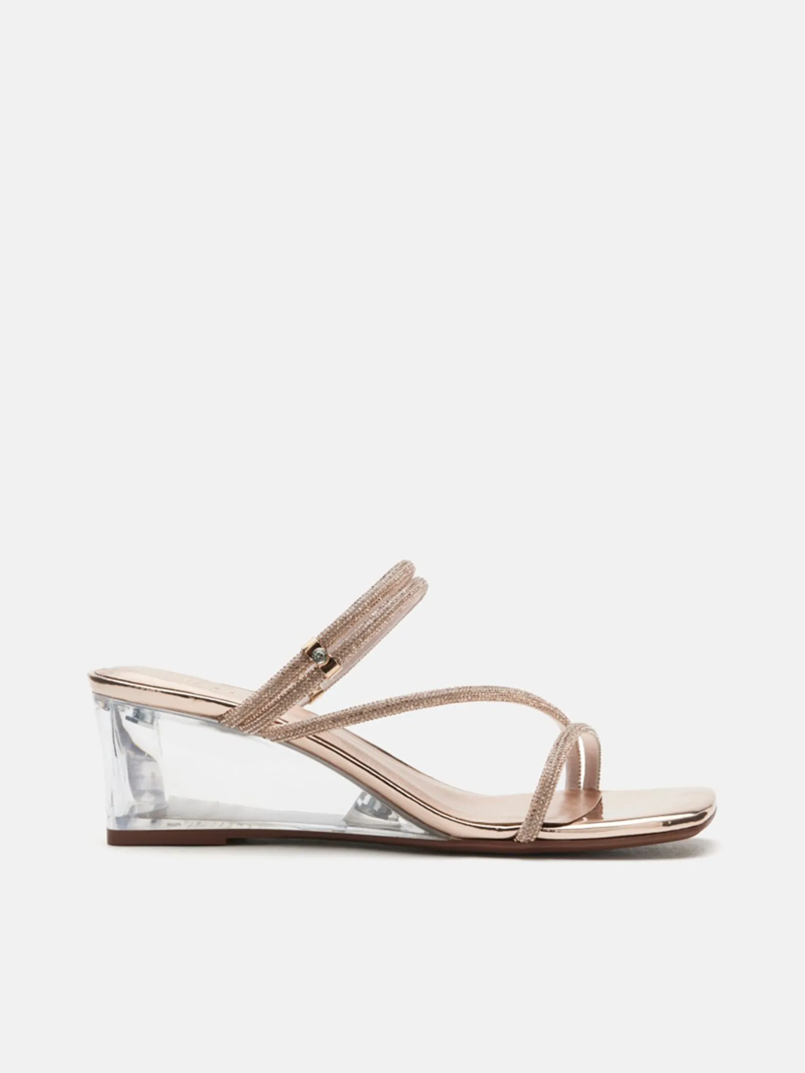 PAZZION Women Wedge Sandals Clear Heel Crystal Strap