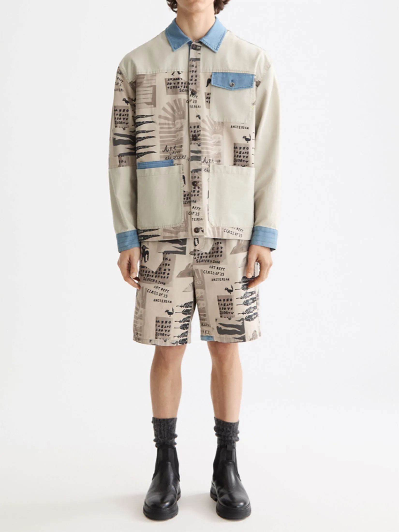 SCOTCH&SODA Men Bermuda Shorts Loose-Fit Printed Washed Multi Color