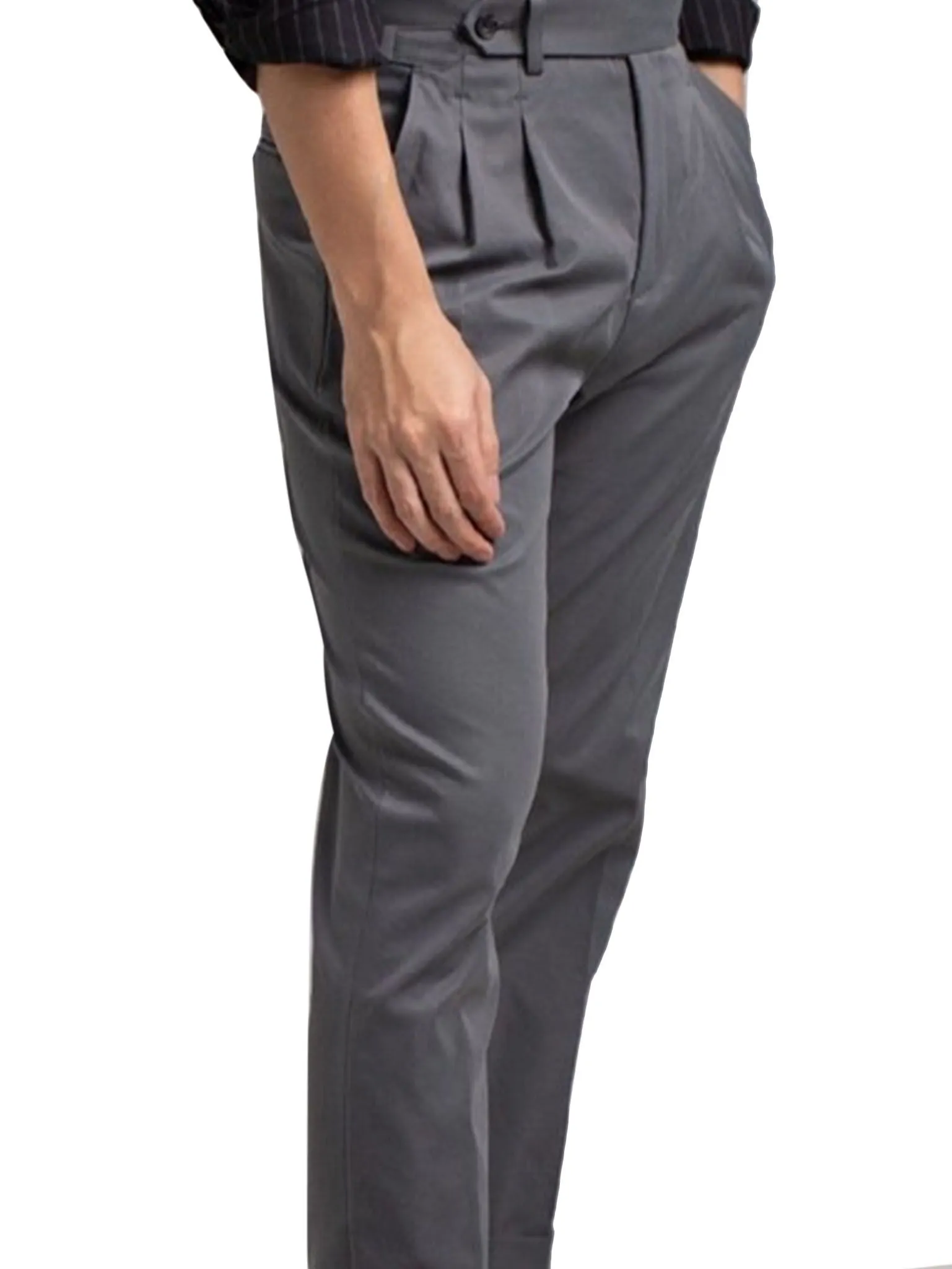 ERA-WON MEN'S PANTS DOUBLE BELTS TROUSERS GOLDEN HOOKS GREY