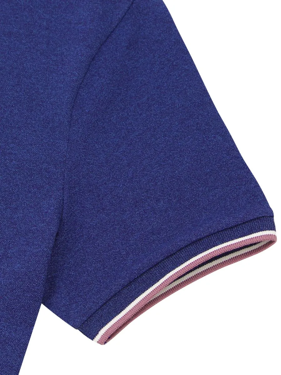 GIORDANO Men's Signature Pique Embroidery Solid Polo Melange Key Largo Blue