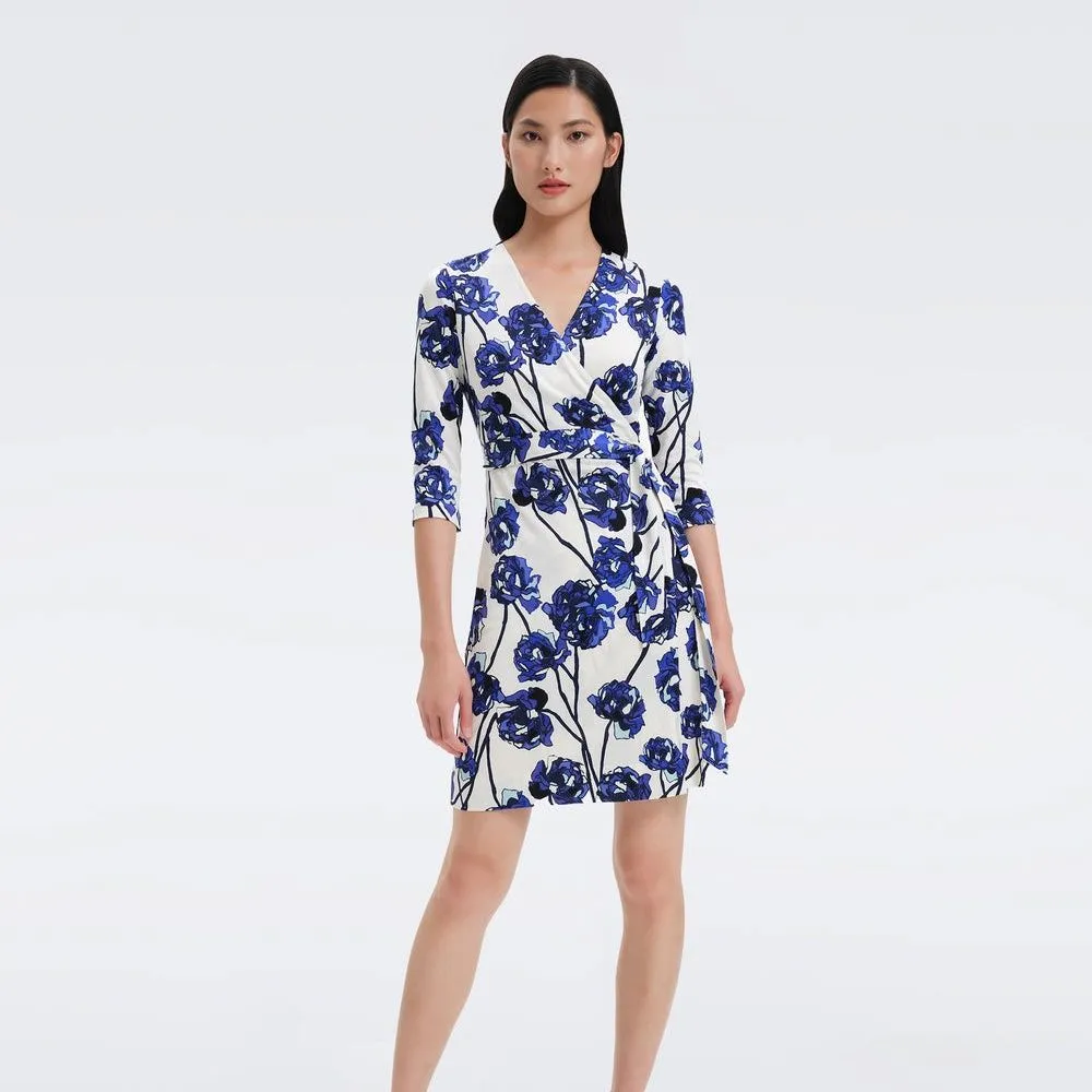 DIANE VON FURSTENBERG DVF NEW JULIAN TWO DRESS WATERCOLOR FLORAL LG IVORY