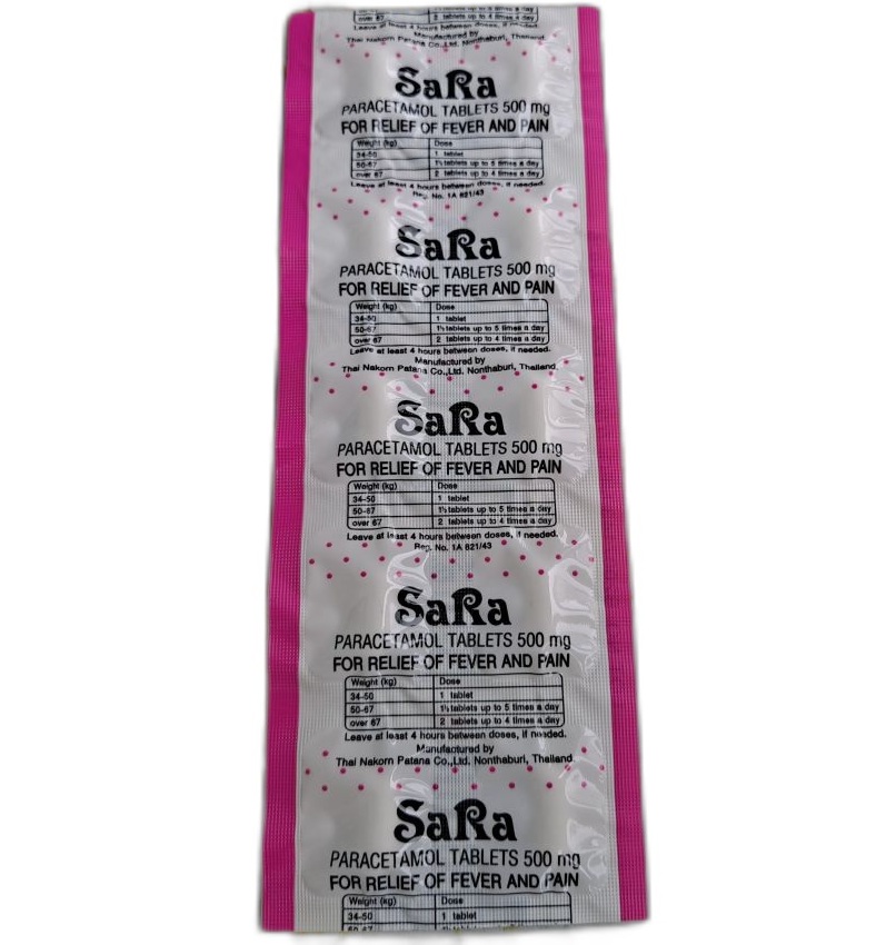 Тайский парацетамол Sara 500 мг 10 таблеток