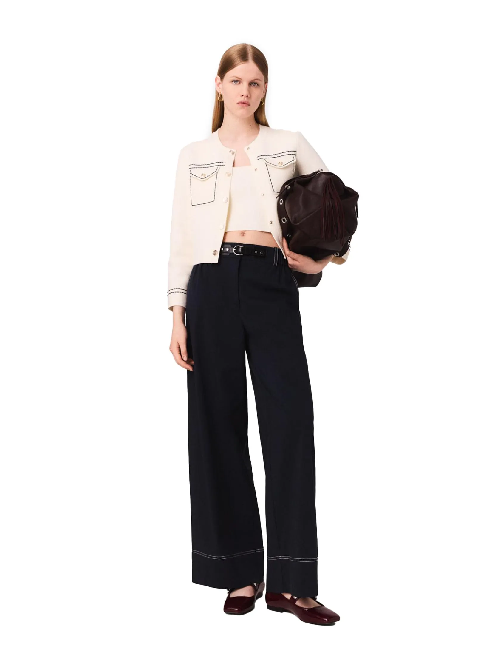 MAJE Women Cardigan Topstitched Cropped