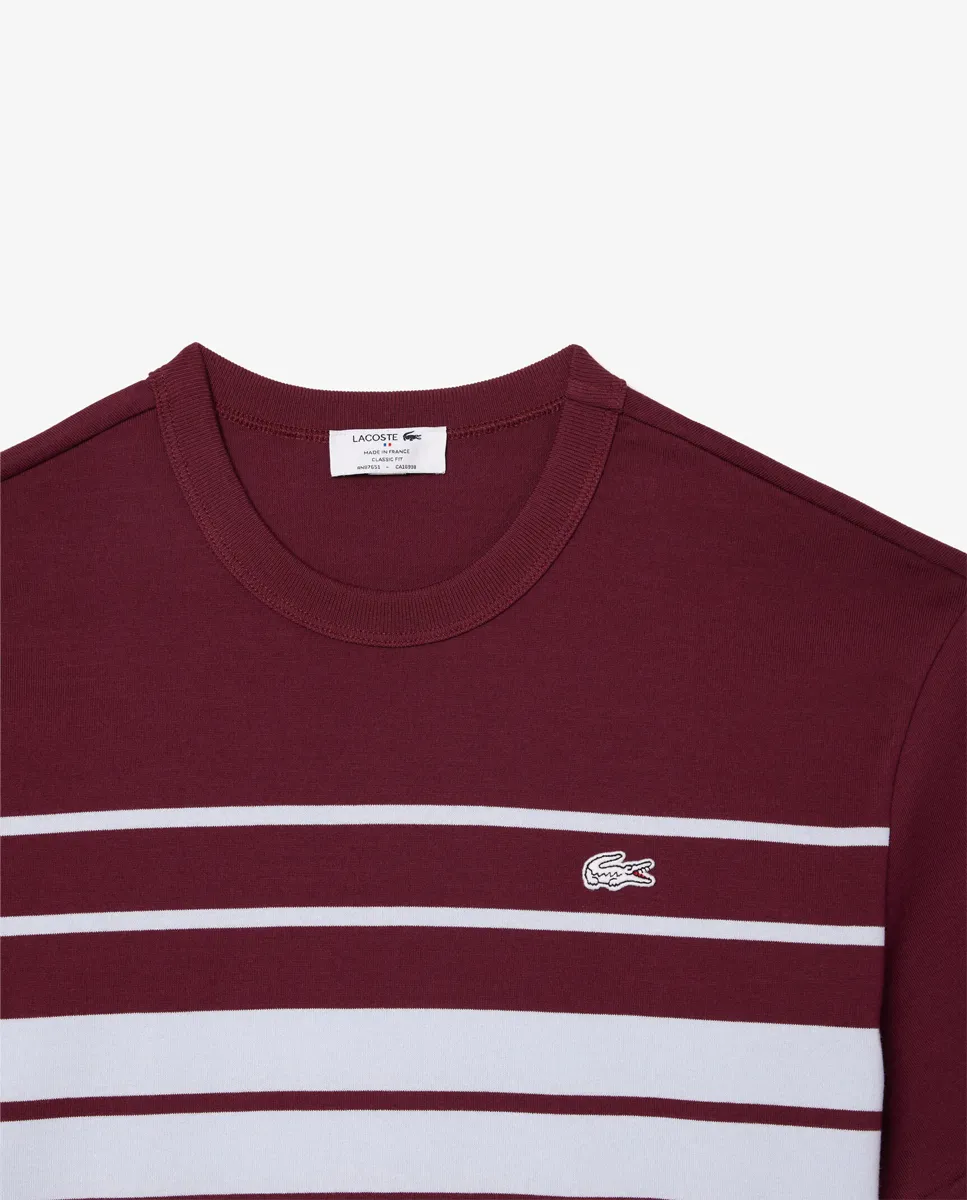LACOSTE French Made Striped Jersey T-Shirt Light Blue/Bordeaux