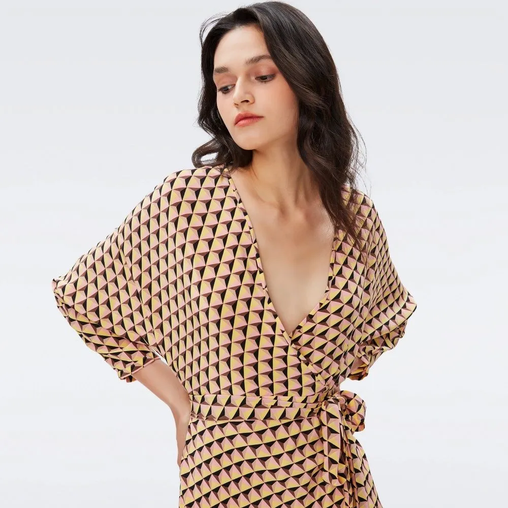DIANE VON FURSTENBERG DVF ELOISE TWO DRESS FEBRUARY GEO YOKE YELLOW