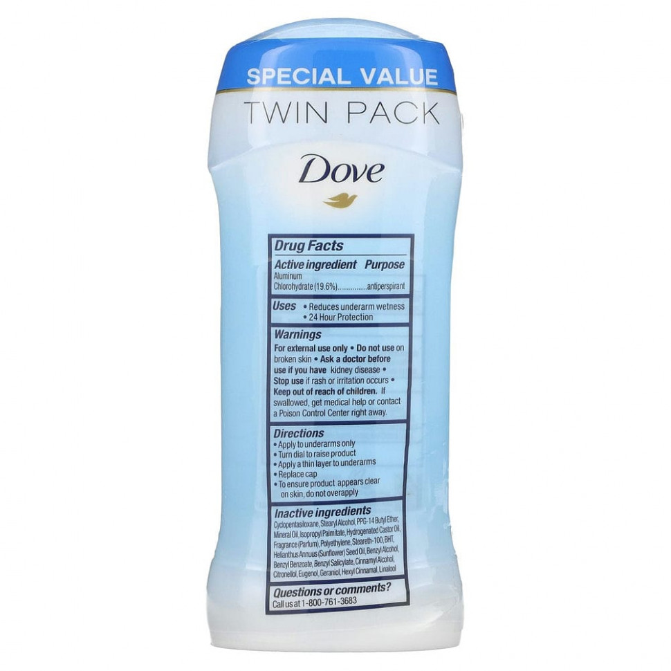 Dove, Твердый дезодорант, не оставляющий следов, «Оригинальная чистота», 2 шт. по 74 г