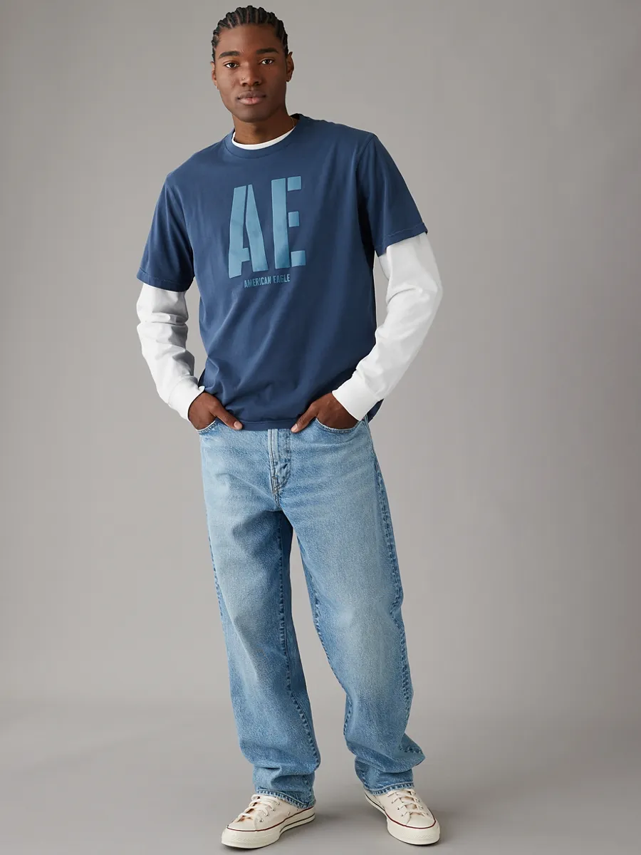 AMERICAN EAGLE MEN G SS SP1 OVERDYE GROUP SET IN TEE- PGD 410 NAVY