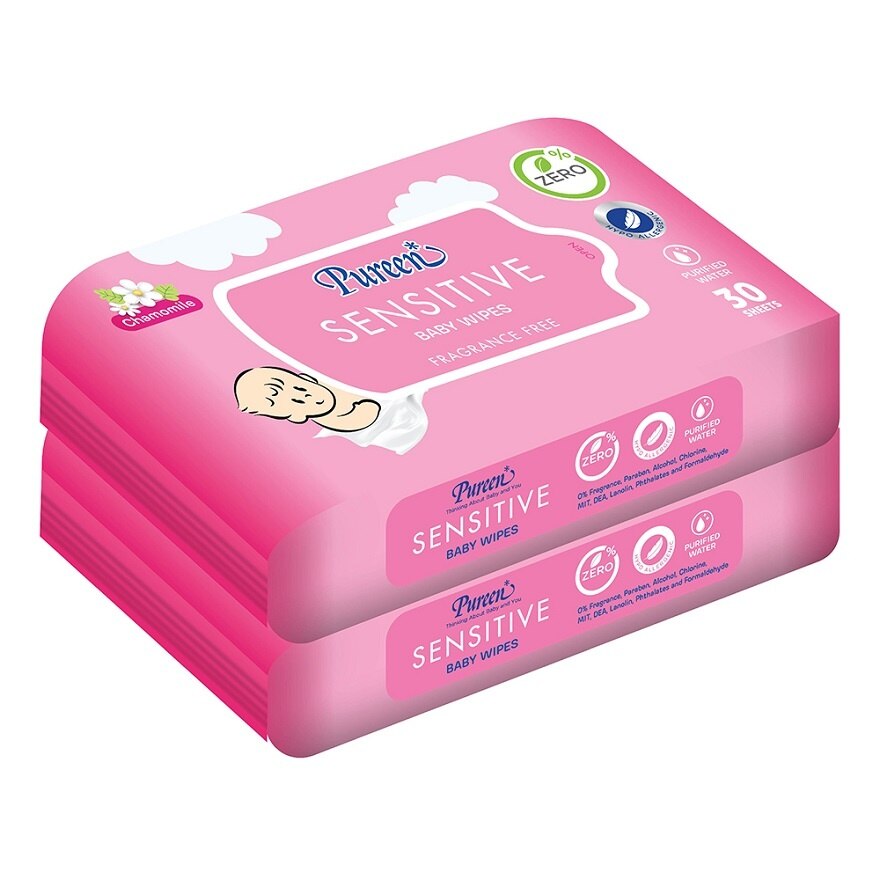 Pureen Baby Wipes Sensitive 30 Sheets Twin Pack