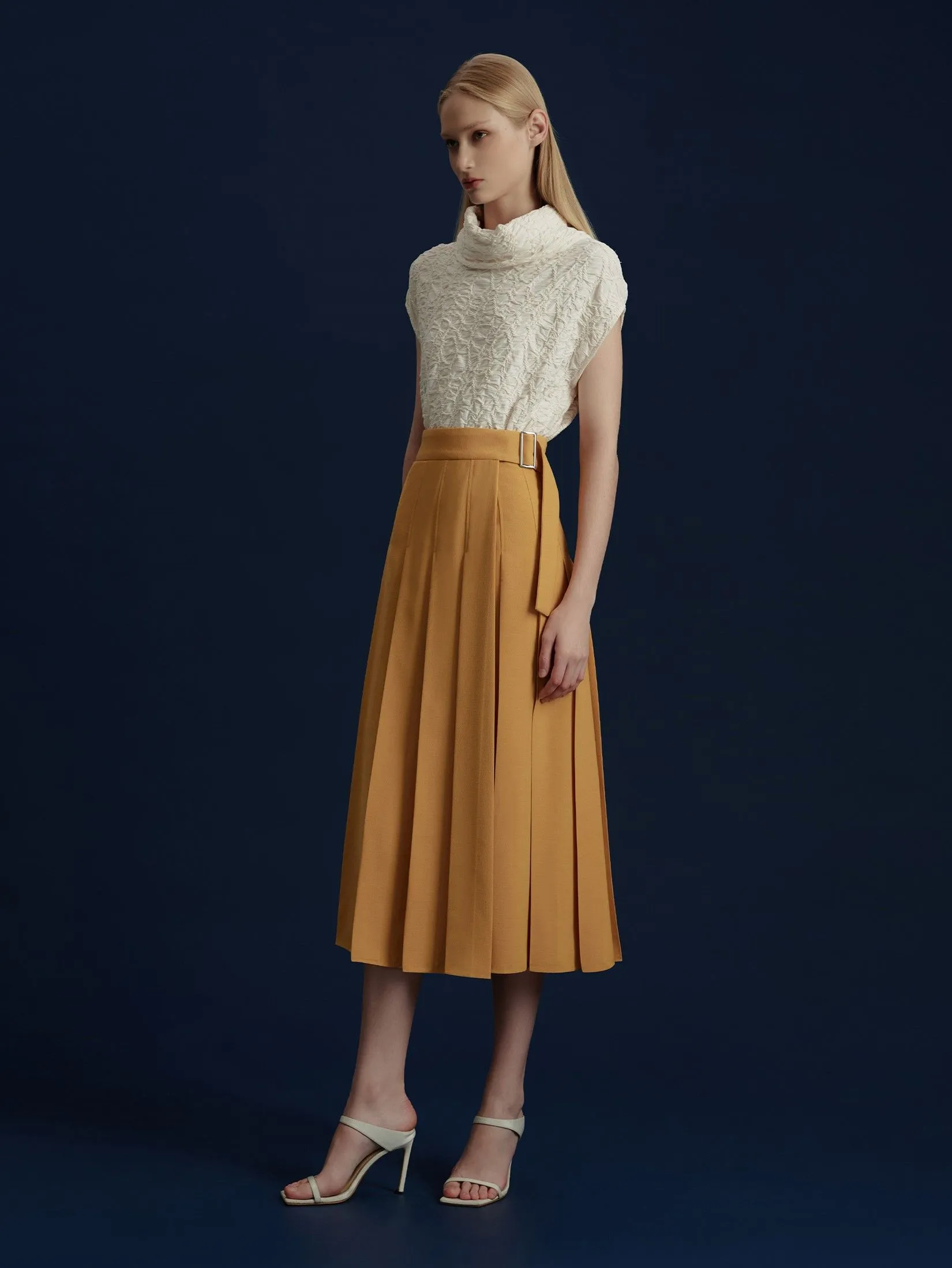 ASAVA (AW24) Laurel Pleated Women Midi Skirt Yellow