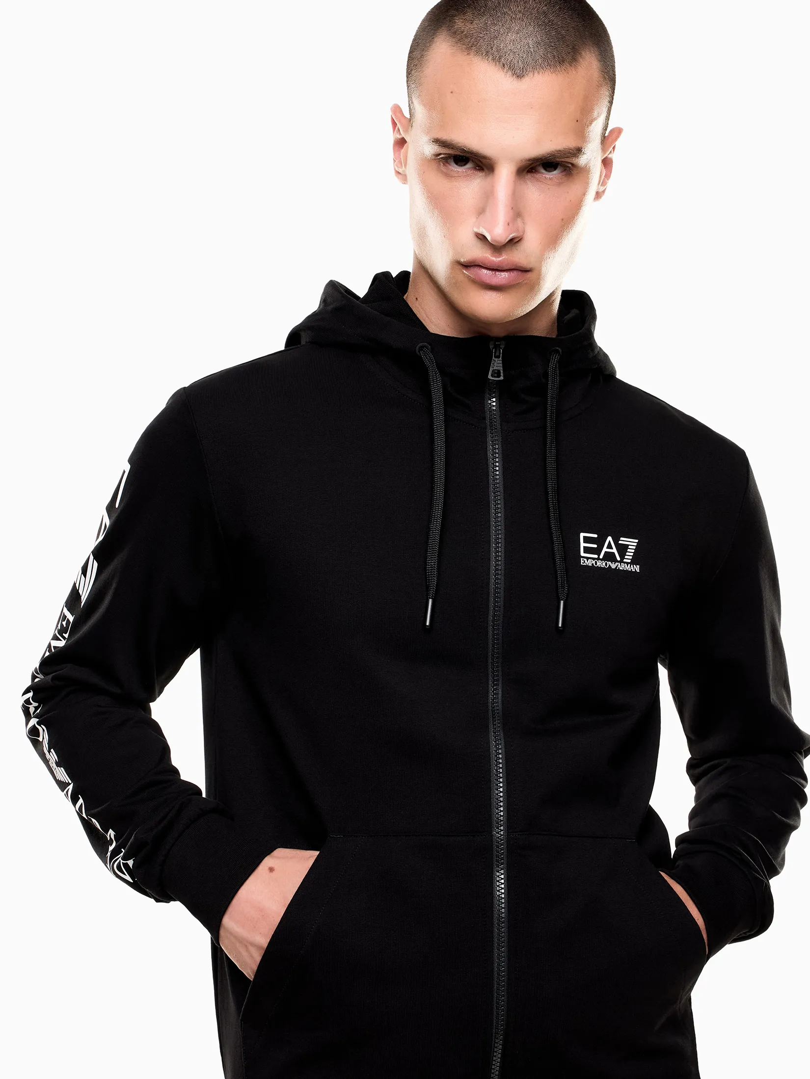 EA7 Men Hoodie Logo Series Cotton CTY MC001 Black/White