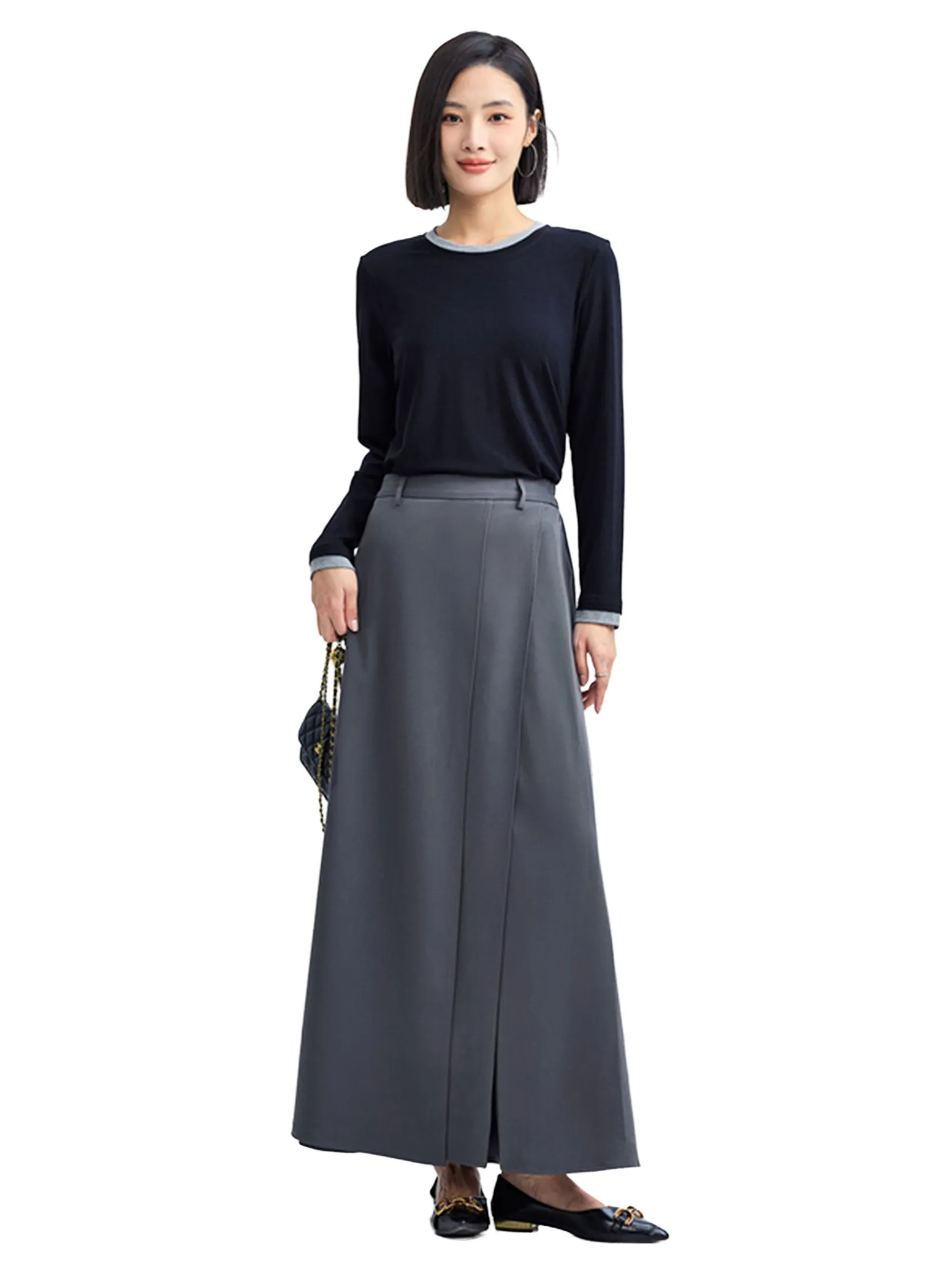 GIORDANO Women's Beau Monde  Slant Placket Ankle Pants Dark Gray