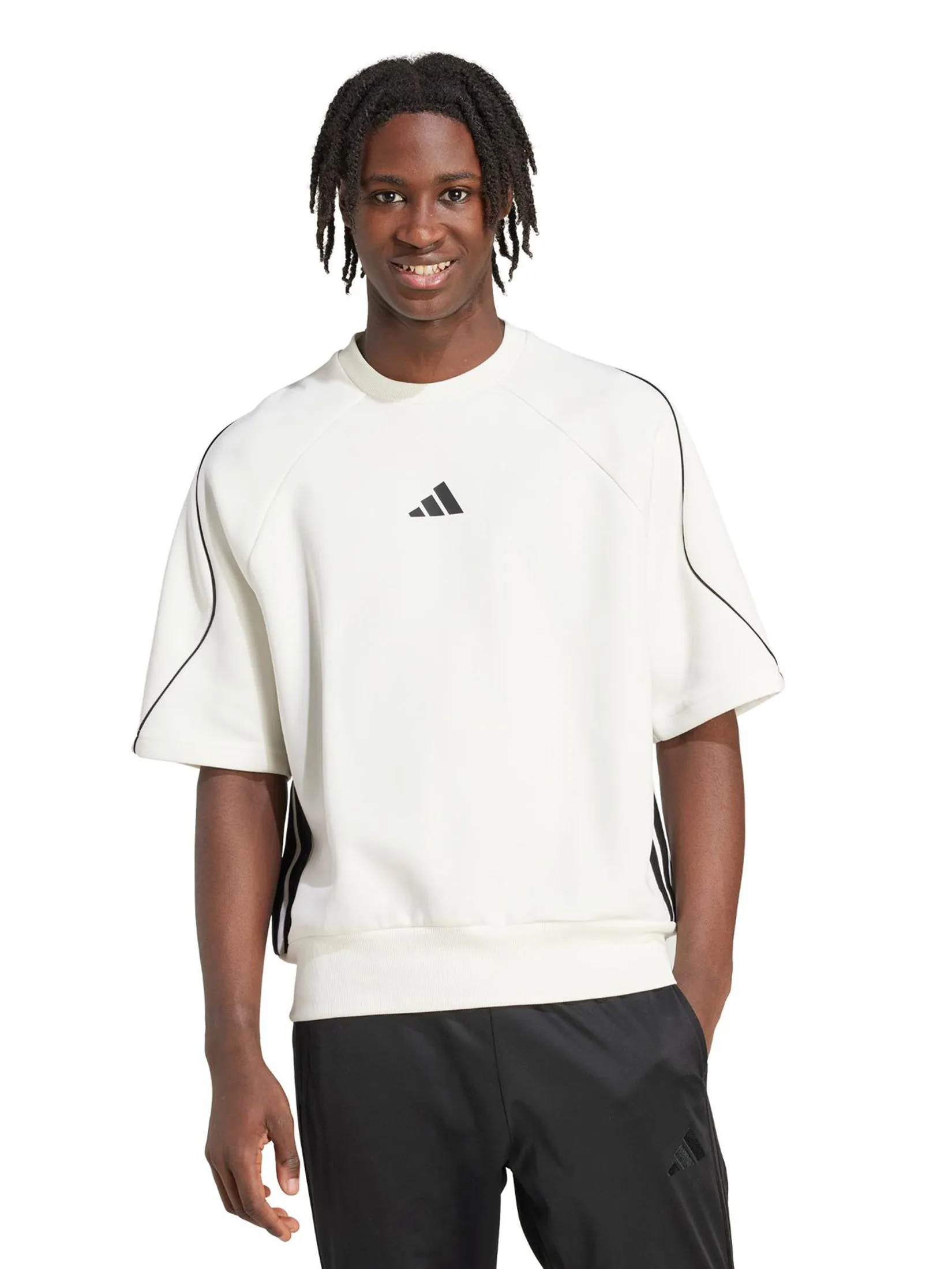 ADIDAS Men Sweatshirt Short Sleeves Stadium JX5636 Off White / Black