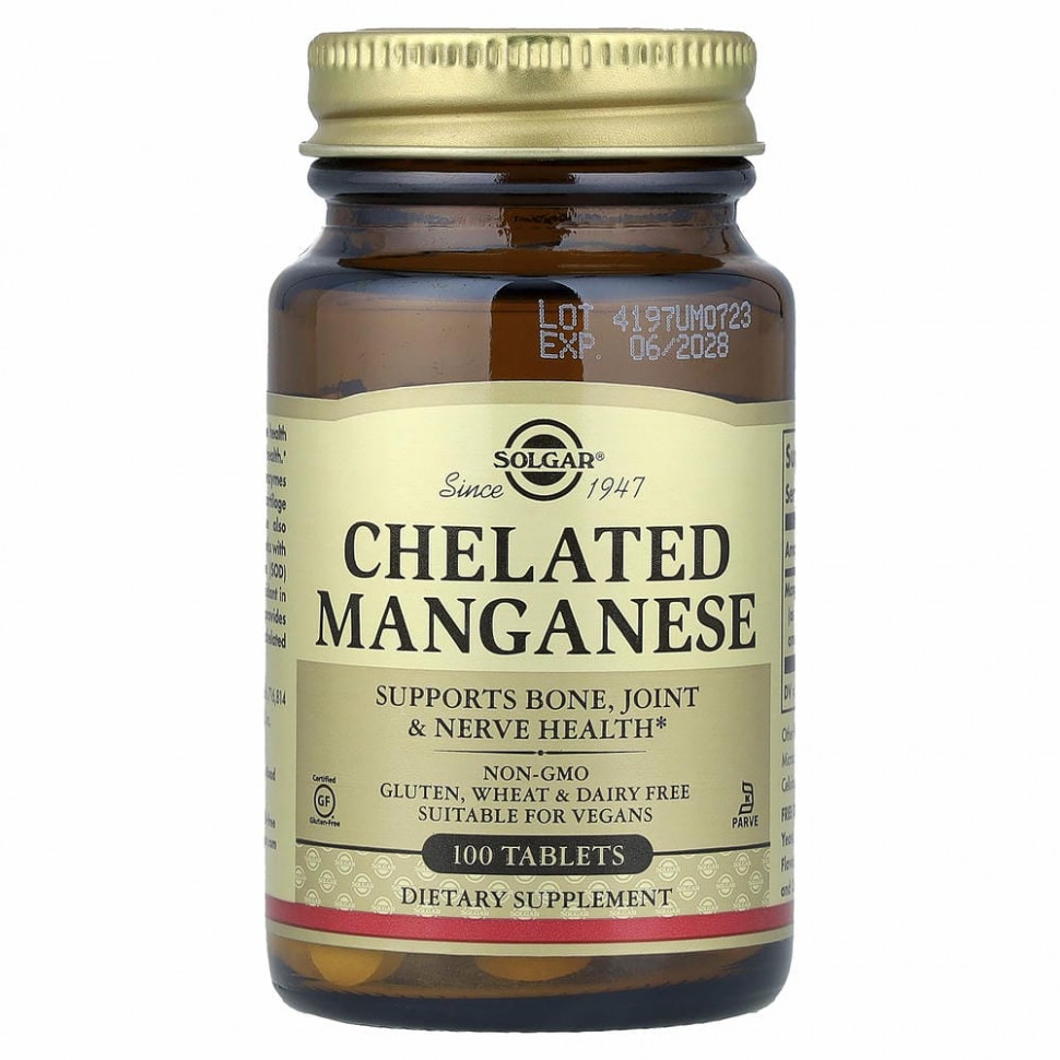 Solgar, Хелатный марганец, 100 таблеток
