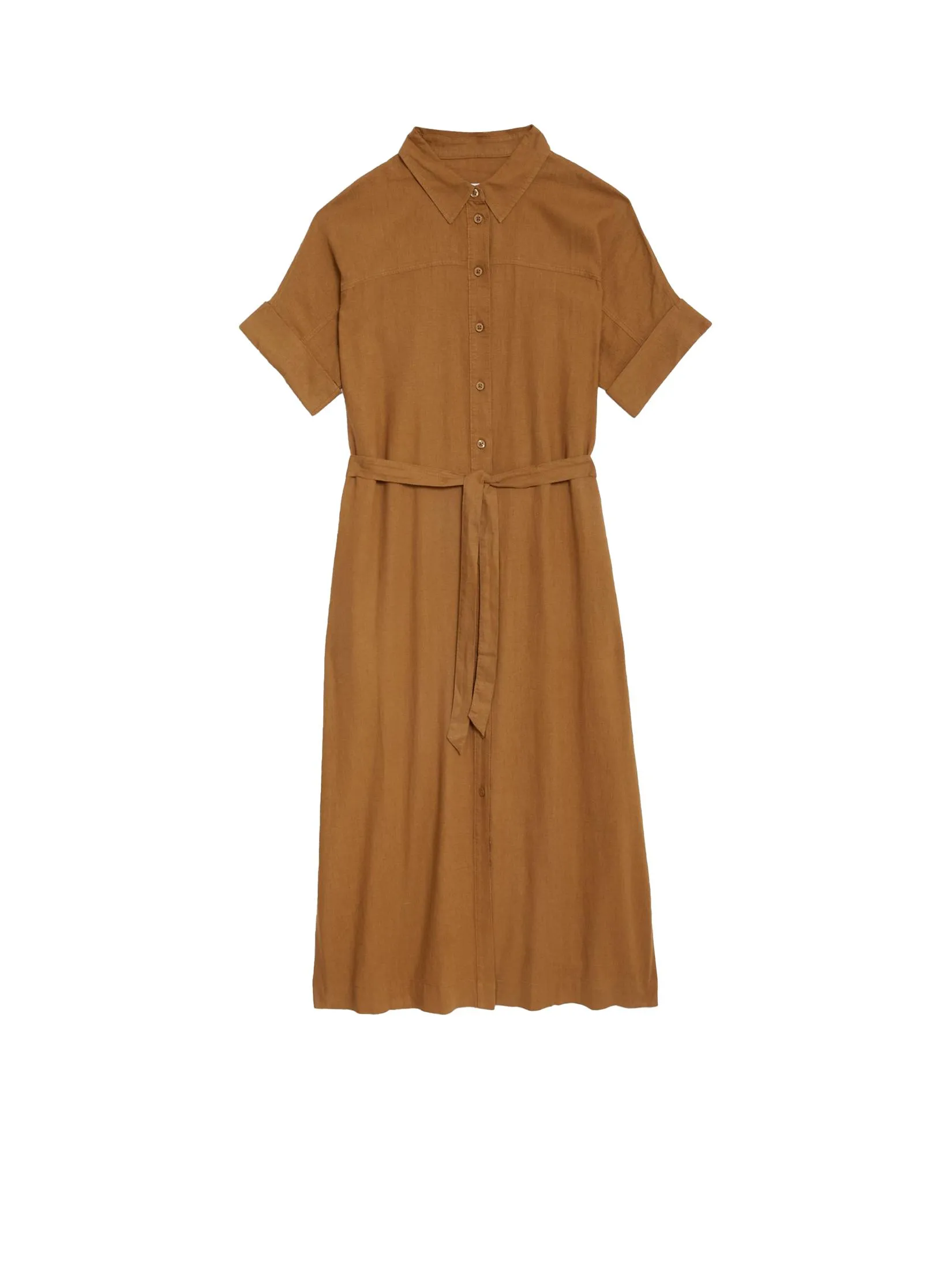 MARKS & SPENCER Women Midi Dress Linen Rich Button Through