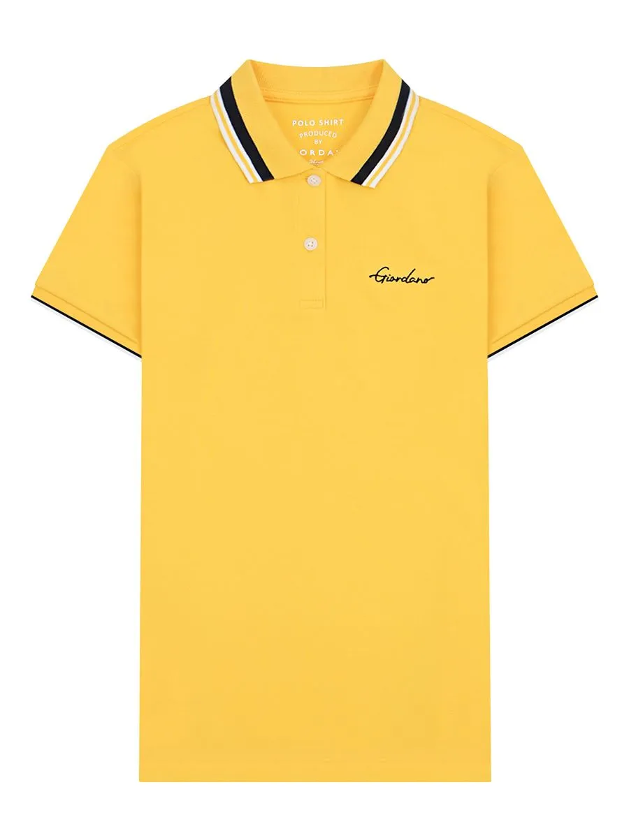 GIORDANO Women's Signature Pique Embroidery Solid Polo Daffodil Yellow