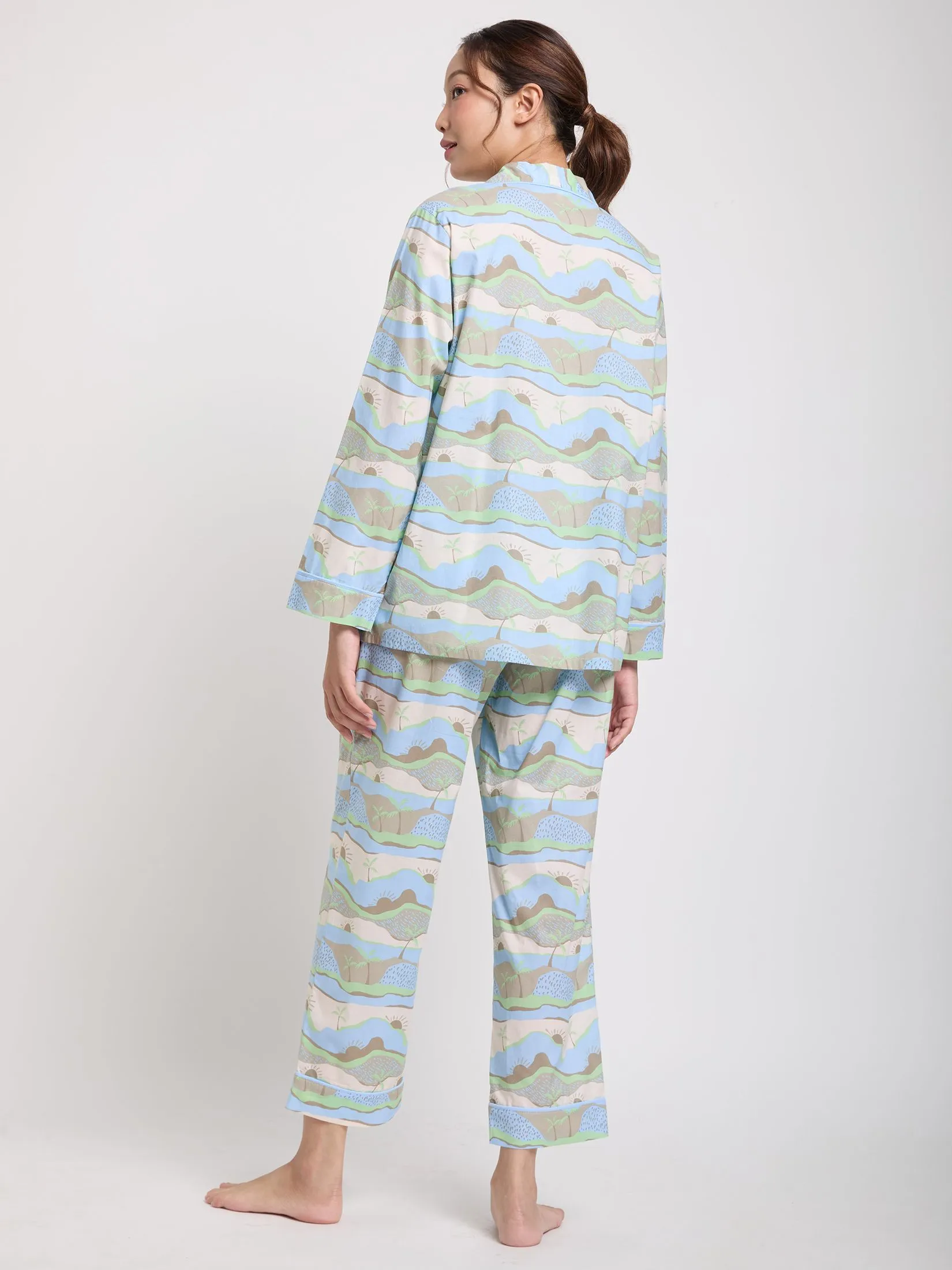 CLAUDIA'S ROMANCE Women Pyjamas Shirt Long Sleeves + Pants Blue