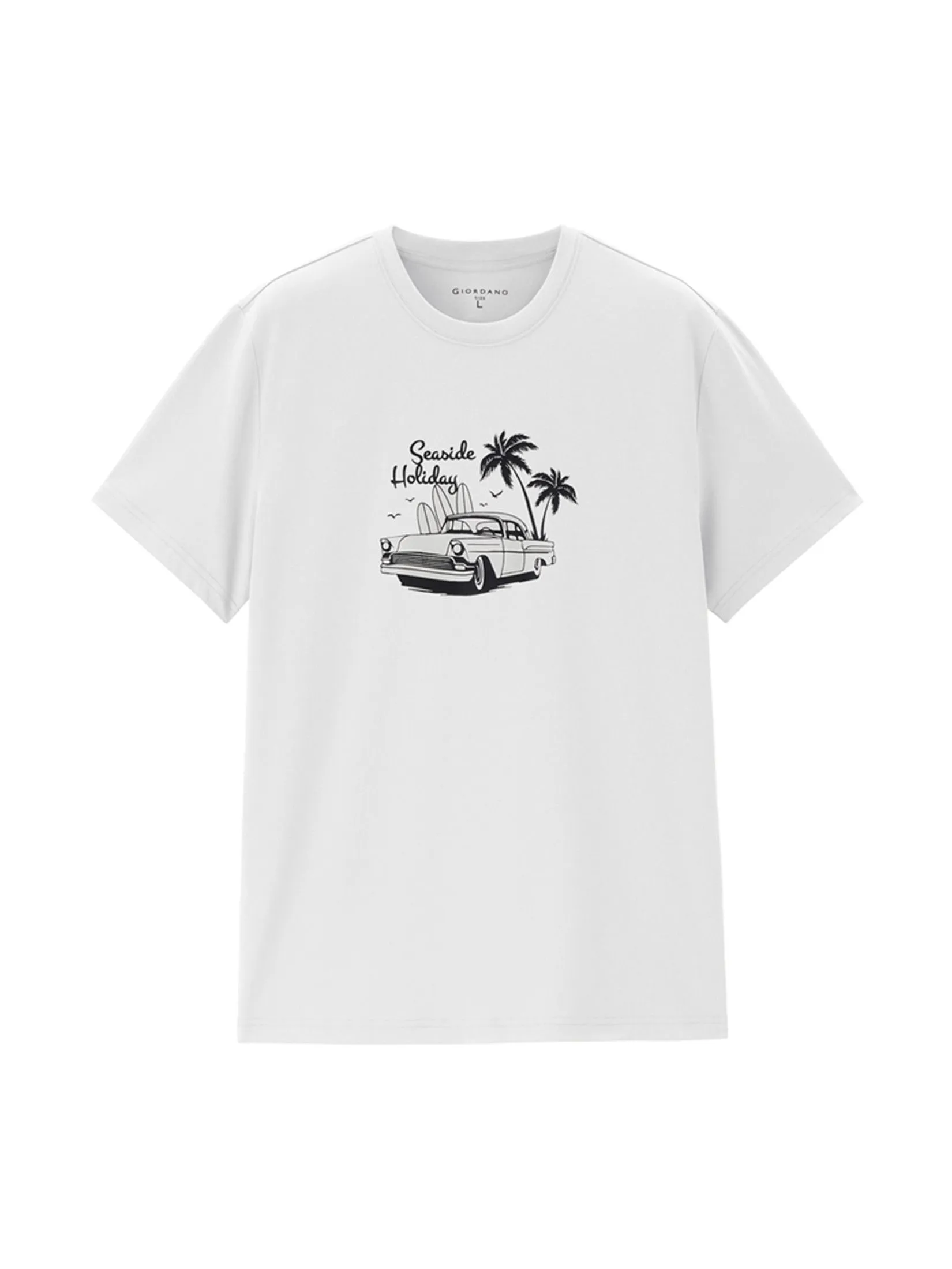 GIORDANO Men's  Beau Monde Regular Travel Printed Tee White