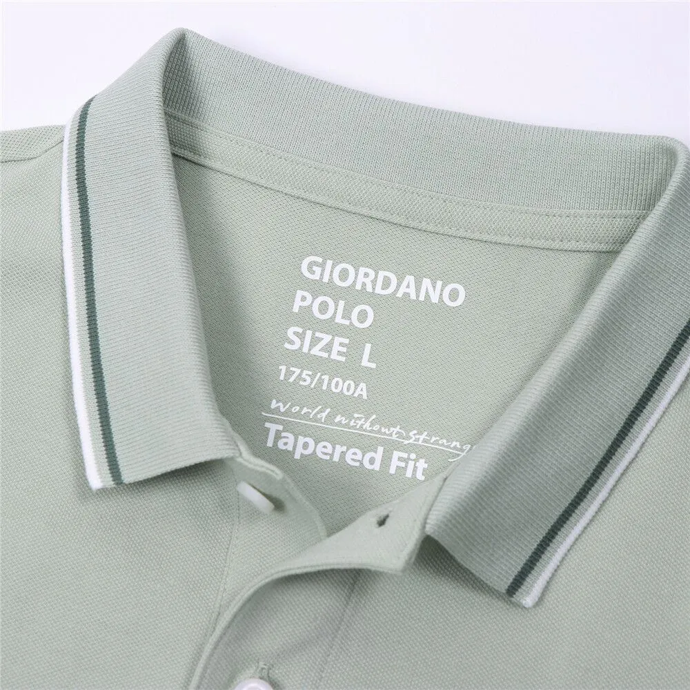 GIORDANO Green Men's Solid Cotton Lycra Short Sleeve Tapered Polo