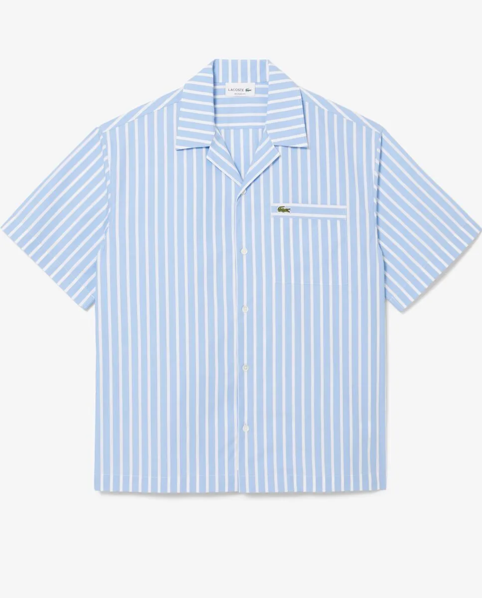 LACOSTE Relaxed Fit Striped Short Sleeved Shirt Blue